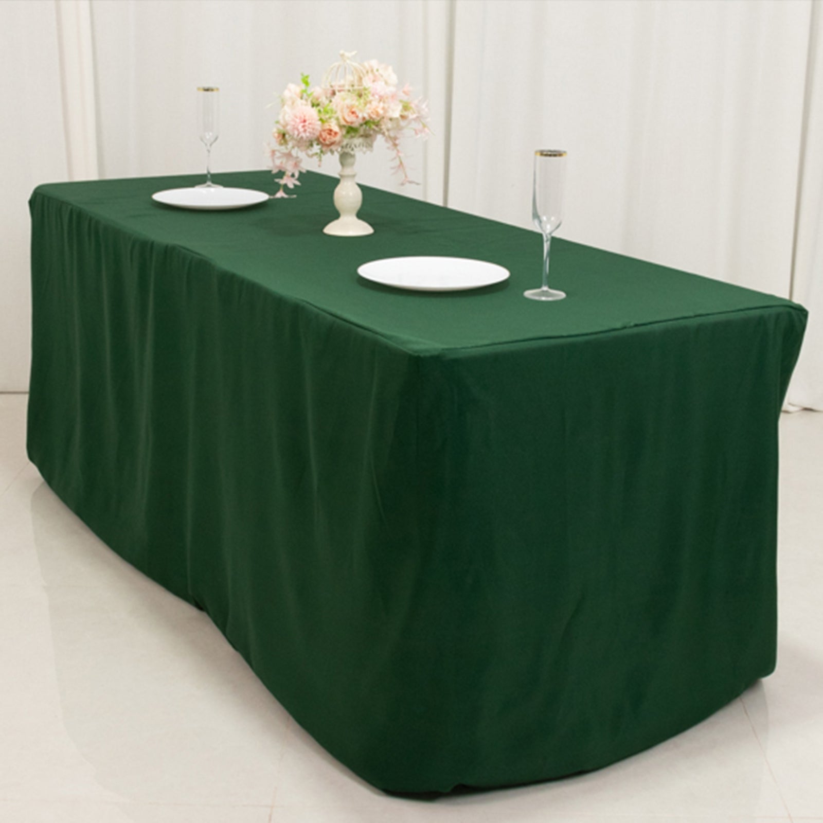 Amazing Durable Fitted Polyester Tablecloth in Hunter Emerald Green for 6FT Rectangular Tables