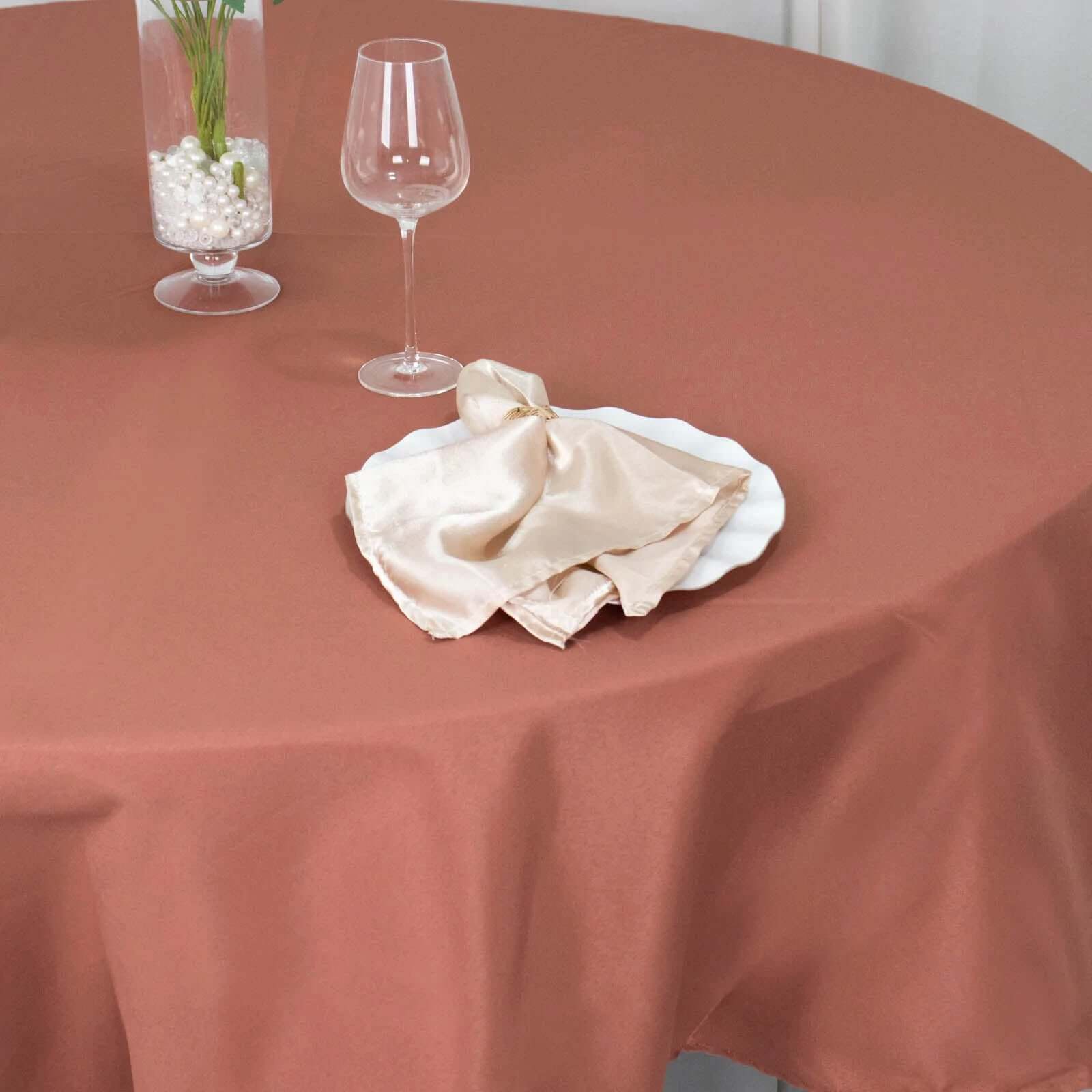 Exclusive 90' Terracotta Polyester Round Tablecloth - Stain & Wrinkle Resistant