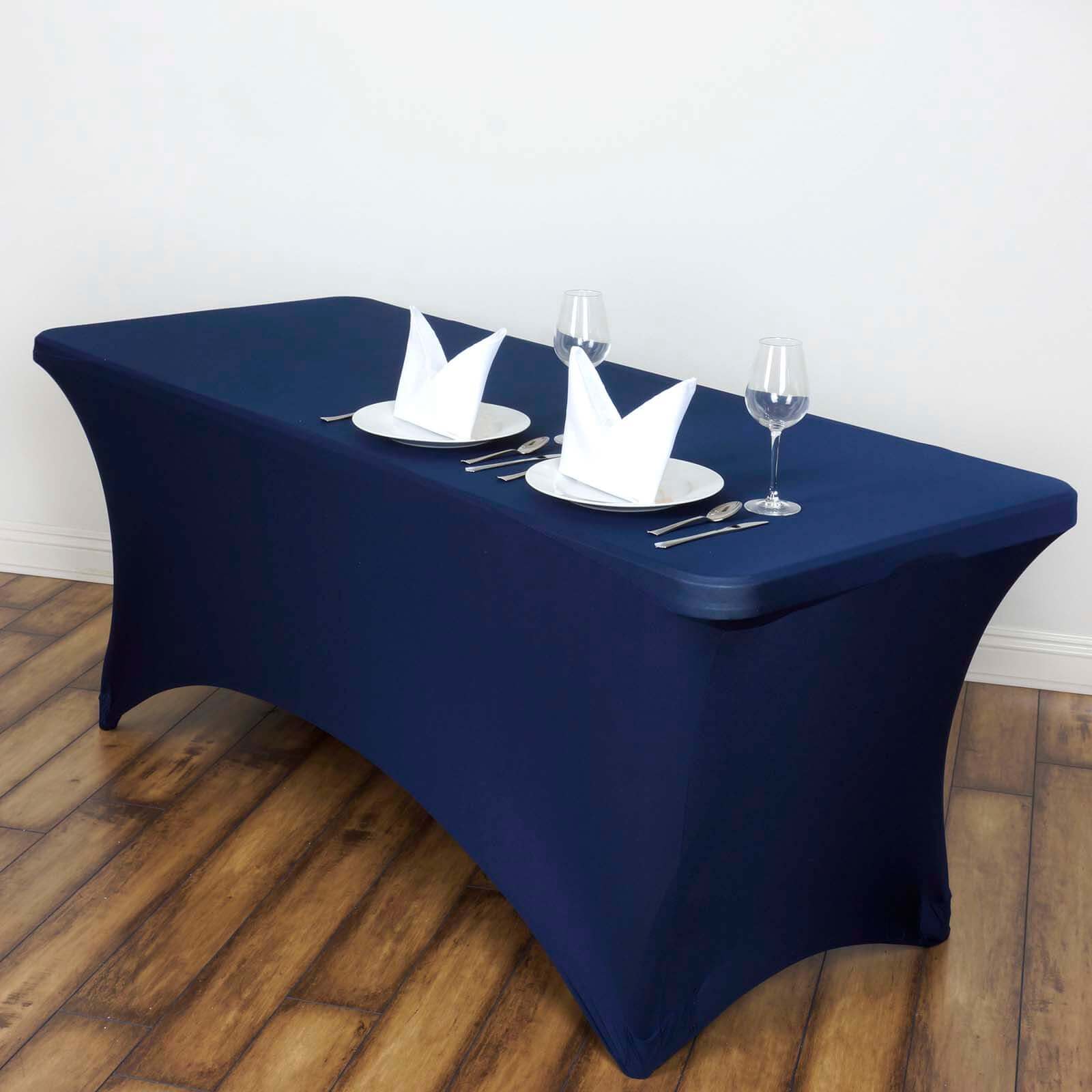 Durable Navy Blue 6ft Stretch Spandex Rectangle Tablecloth for a Perfect Fit
