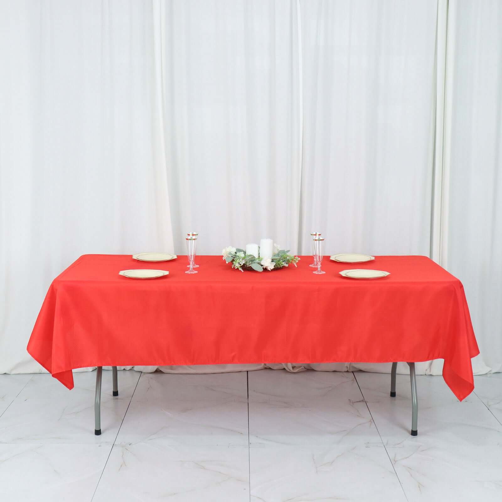 Hot Sale! Wrinkle-Resistant Red Polyester Rectangle Tablecloth, 54x96 for Various Events