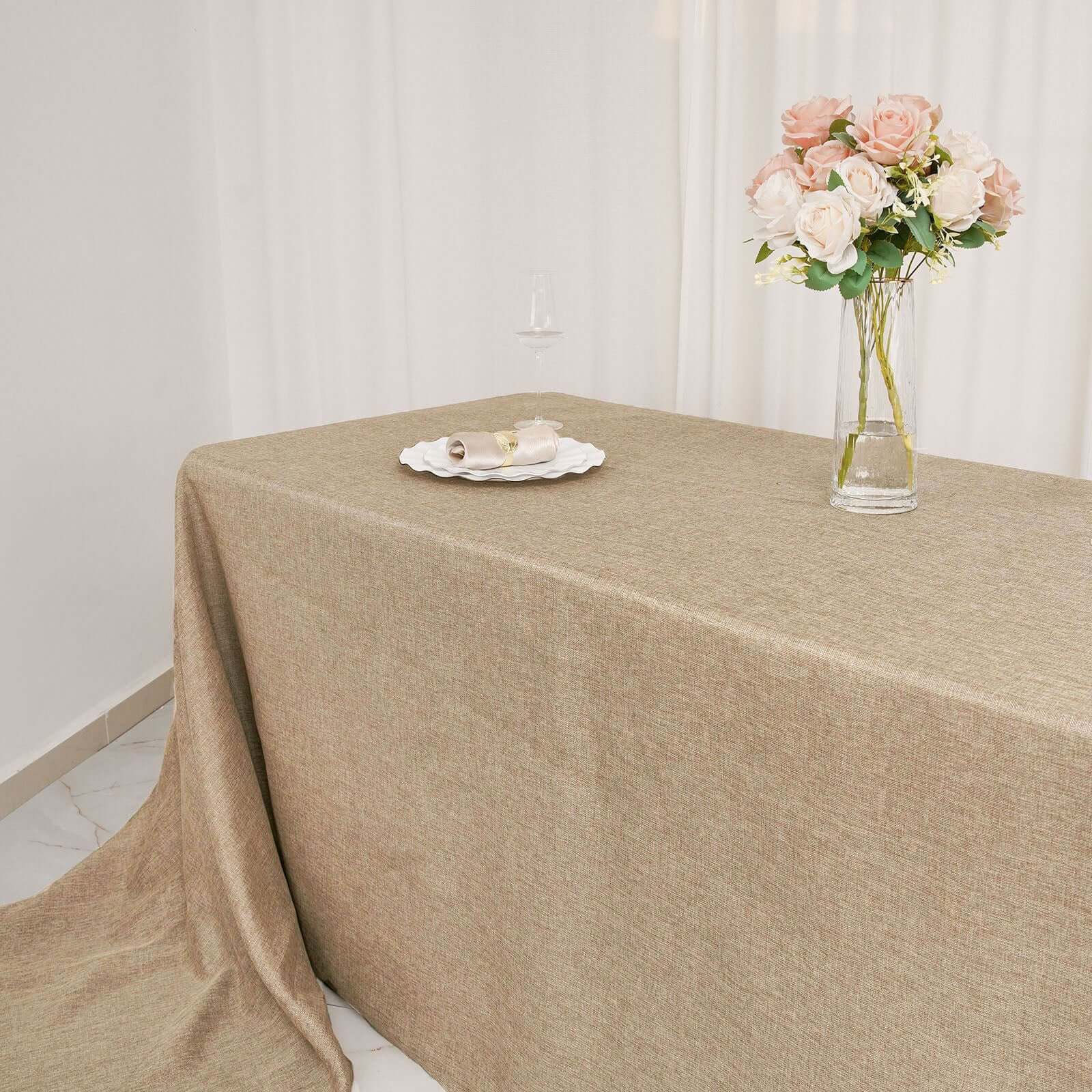 Natural Rustic Faux Burlap Jute Rectangle Tablecloth - Perfect for Events!