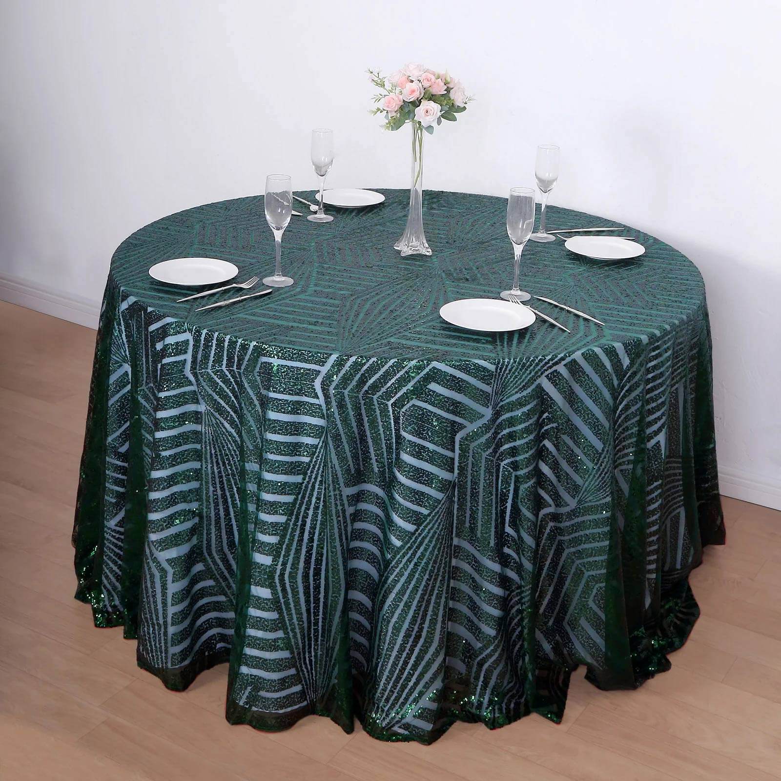 Hunter Emerald Green Sequin 120' Round Tablecloth - Seamless Diamond Glitz