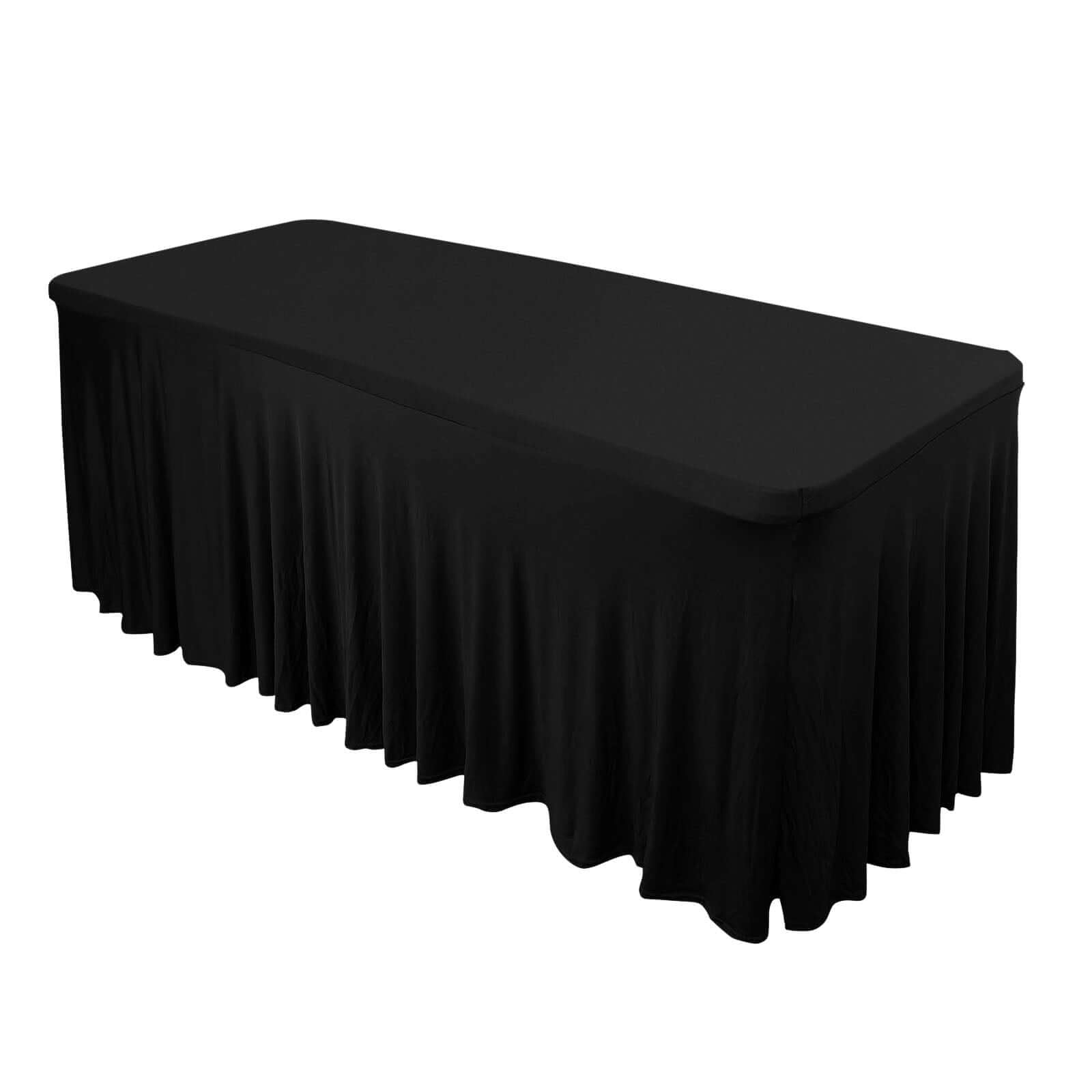 Hot! Black Spandex 72x30 Rectangle Table Skirt with Wavy Effect