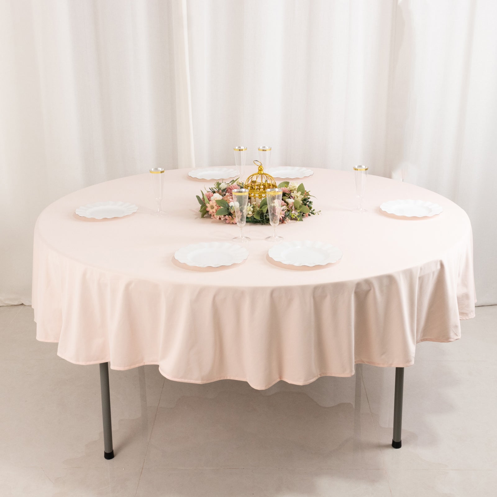 Blush Premium 90' Round Scuba Tablecloth - Stain & Wrinkle Resistant