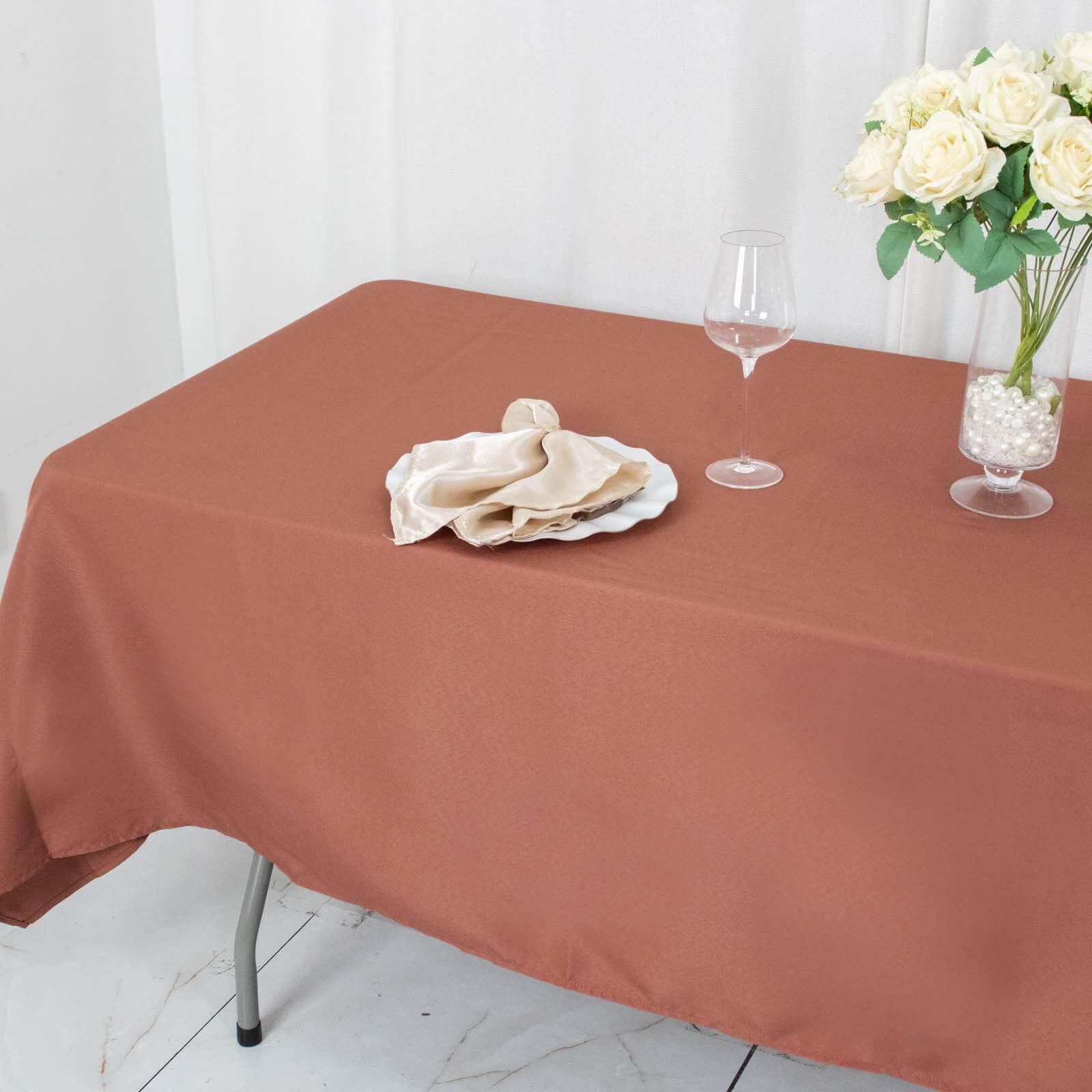 Hot Sale! Durable 220GSM Wrinkle-Resistant 60x102 Rectangle Premium Polyester Tablecloth in Terracotta (Rust)