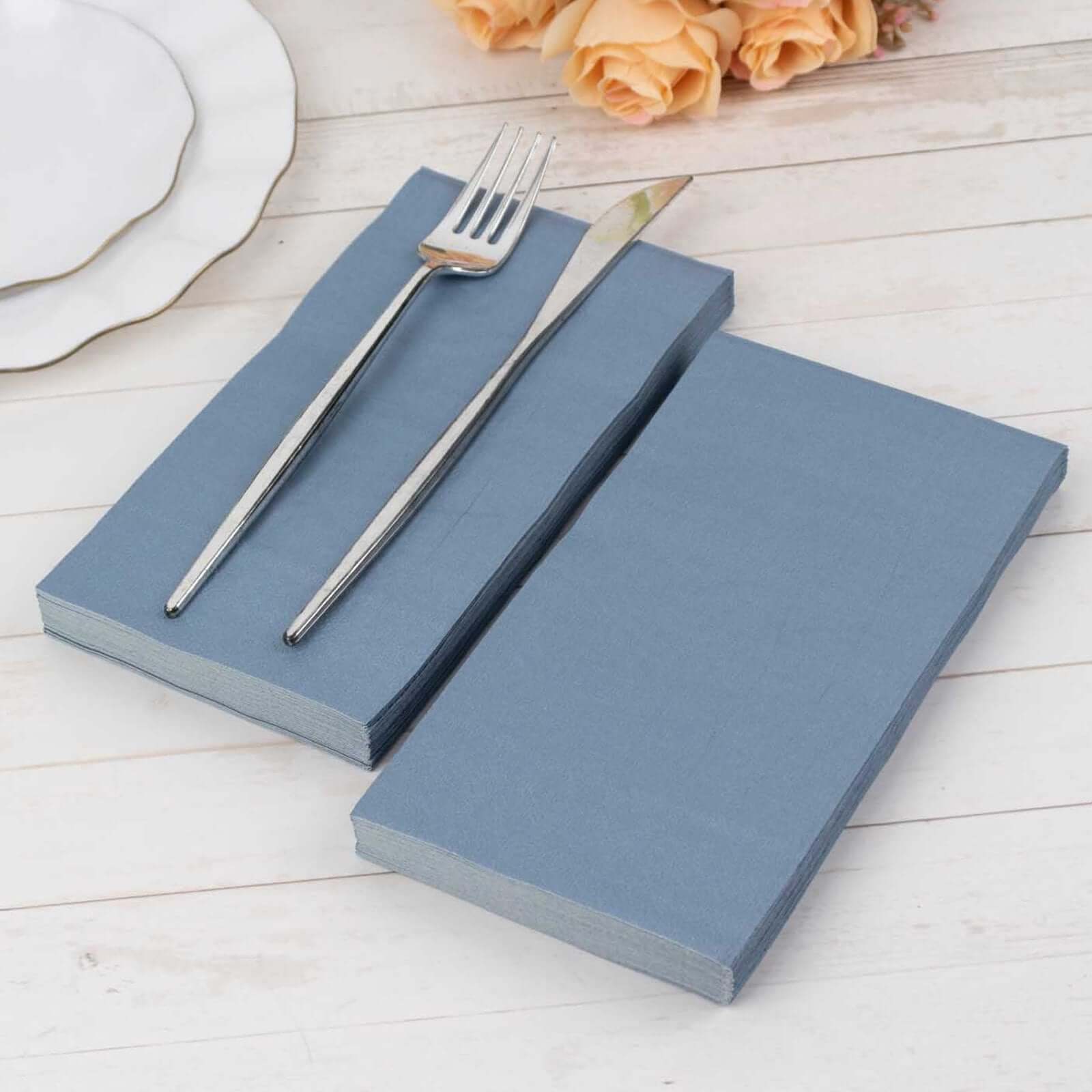 50-Pack Soft Dusty Blue Disposable 2-Ply Paper Napkins - Ideal for Weddings