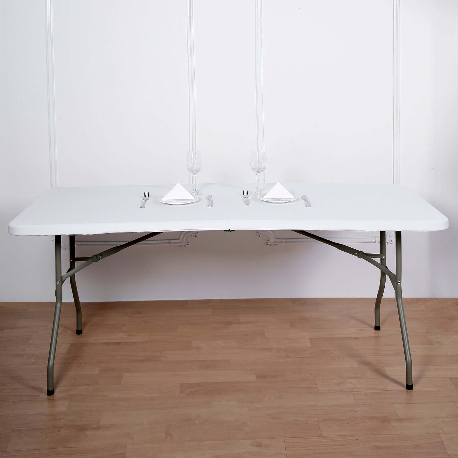 White Stretch Spandex 72x30 Rectangle Fitted Table Topper - Durable & Sleek