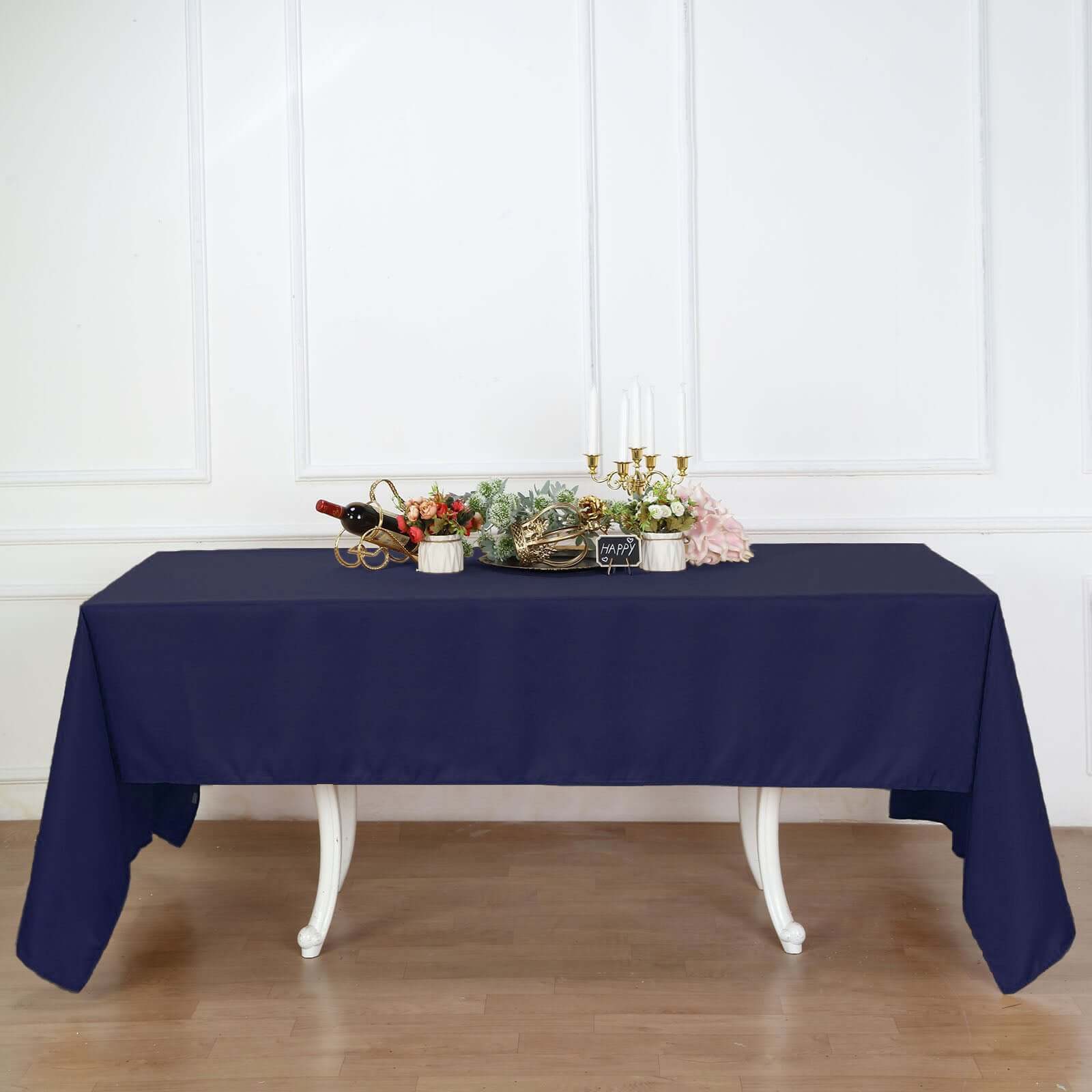 Wrinkle-Resistant Navy Blue 60x126 Polyester Rectangle Table Cover
