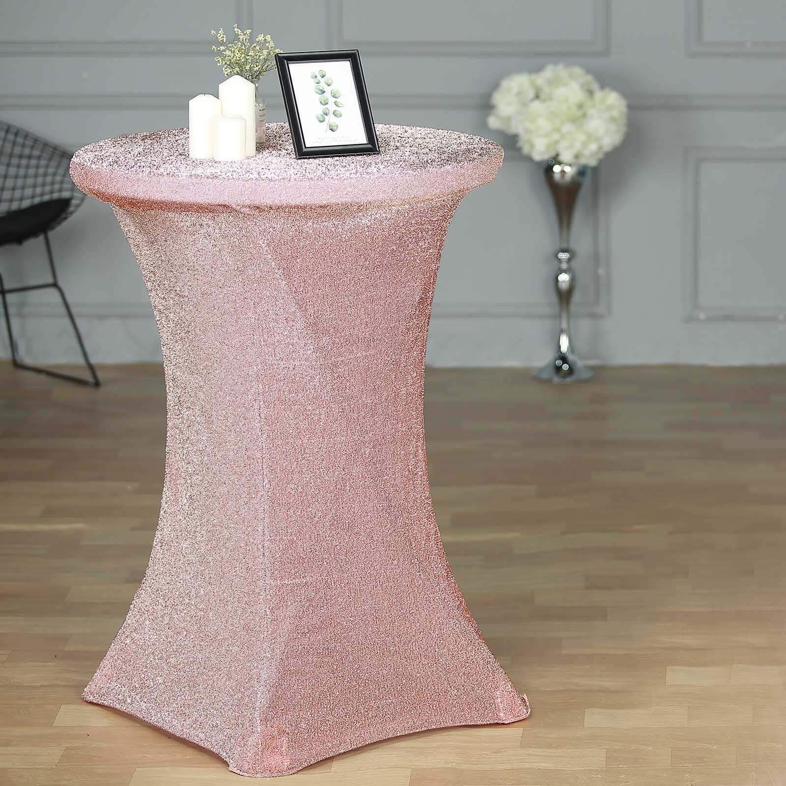 Rose Gold Metallic Spandex Glitter Cocktail Table Cover - Stretch Fit for High Tops