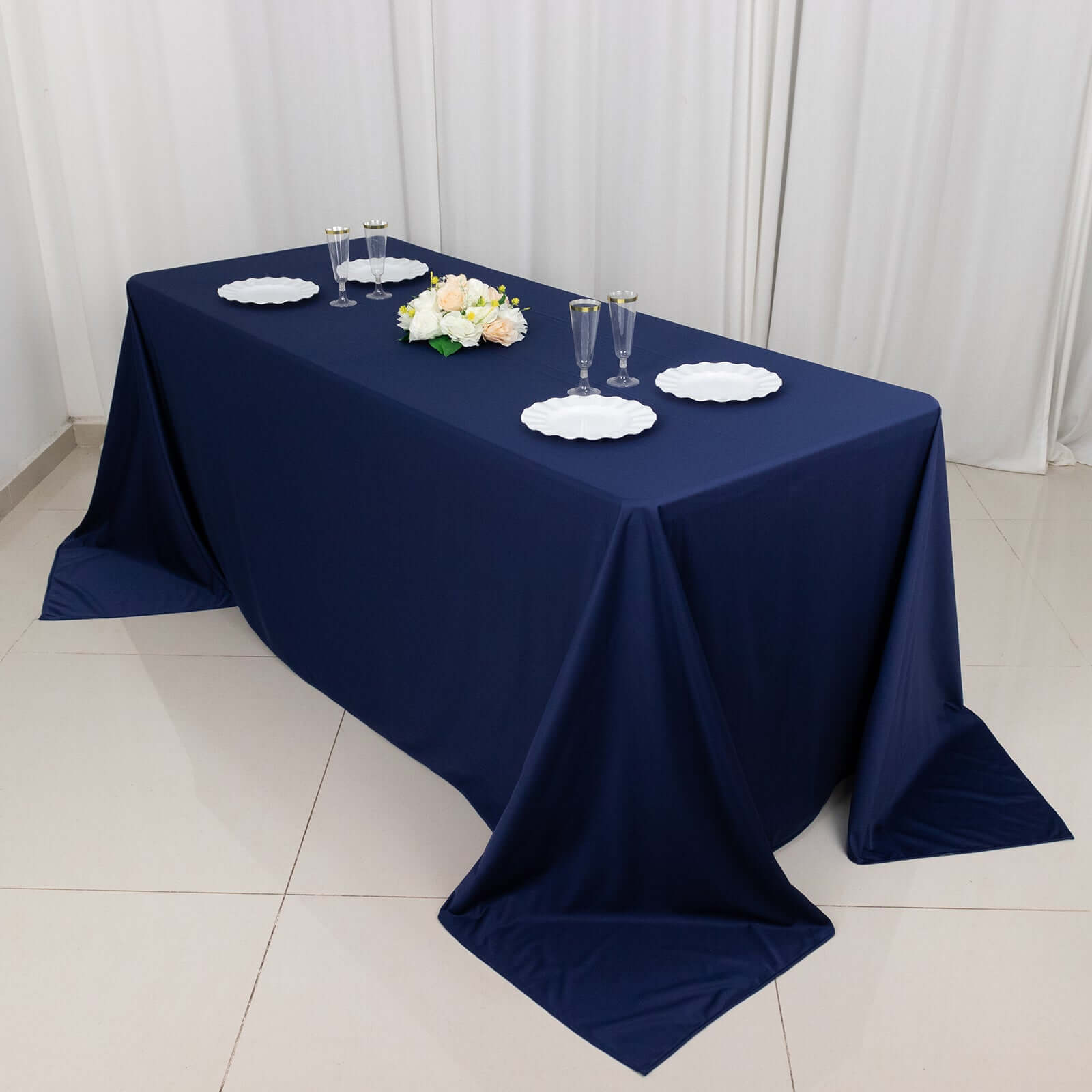 Navy Blue Premium Scuba Wrinkle-Free & Stain-Resistant 90x132 Rectangular Tablecloth