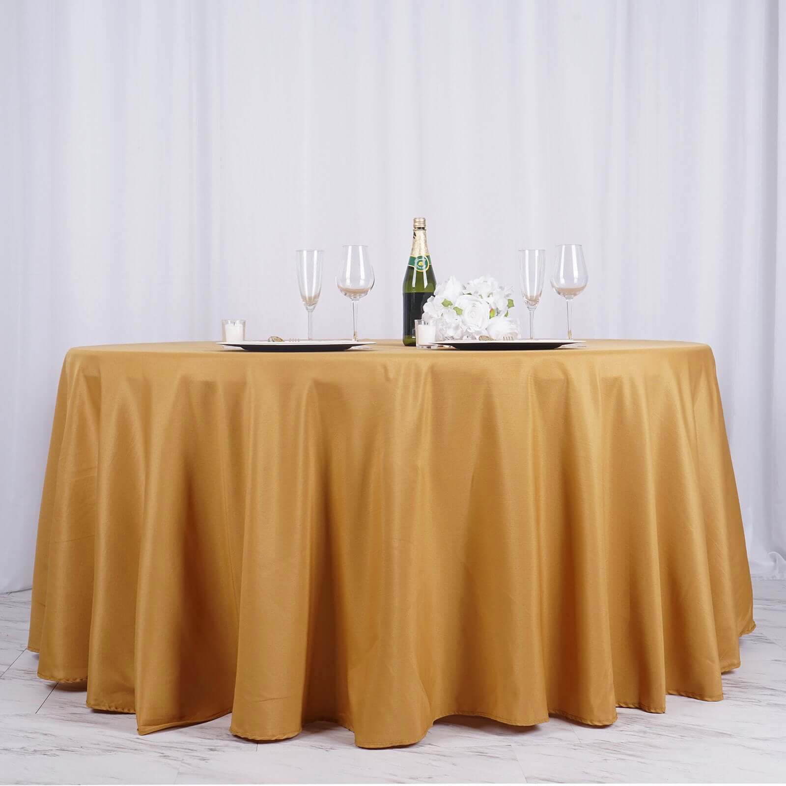 Exclusive Gold Polyester Round Tablecloth - 132' Dia for Grand Celebrations
