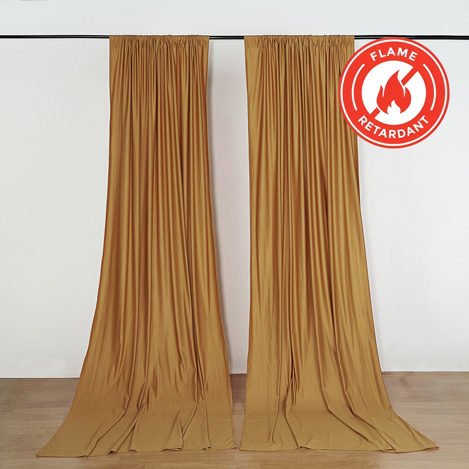 Hot Sale! 2 Pack 10ftx10ft Gold Scuba Polyester Flame - Resistant Wrinkle - Free Event Backdrop Curtains
