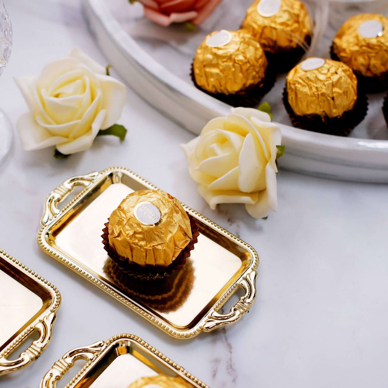 12-Piece Gold Rectangular Mini Display Trays for Candy and Party Favors