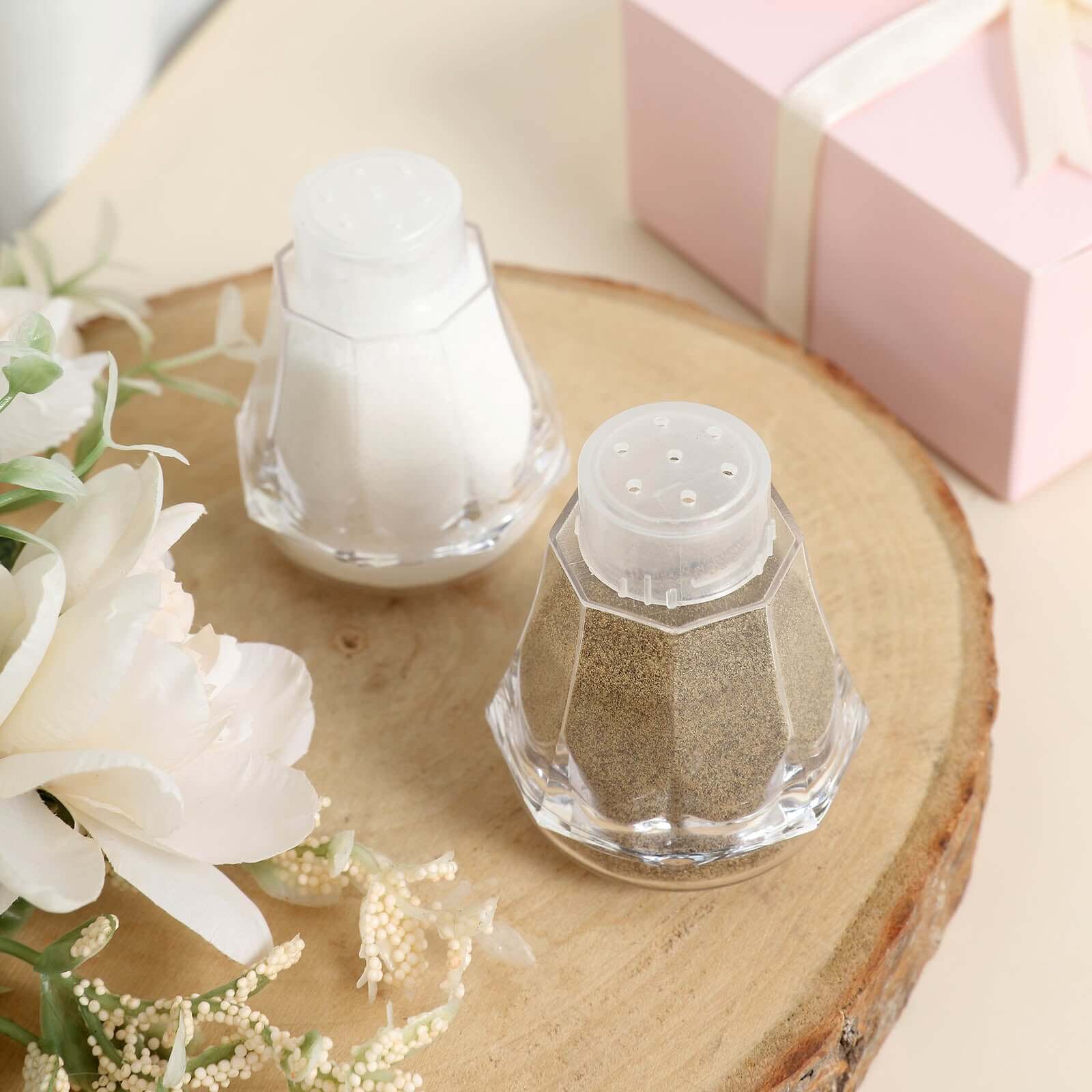 Set of 12 Clear 2.5-Inch Plastic Salt and Pepper Shakers for Party Gifts