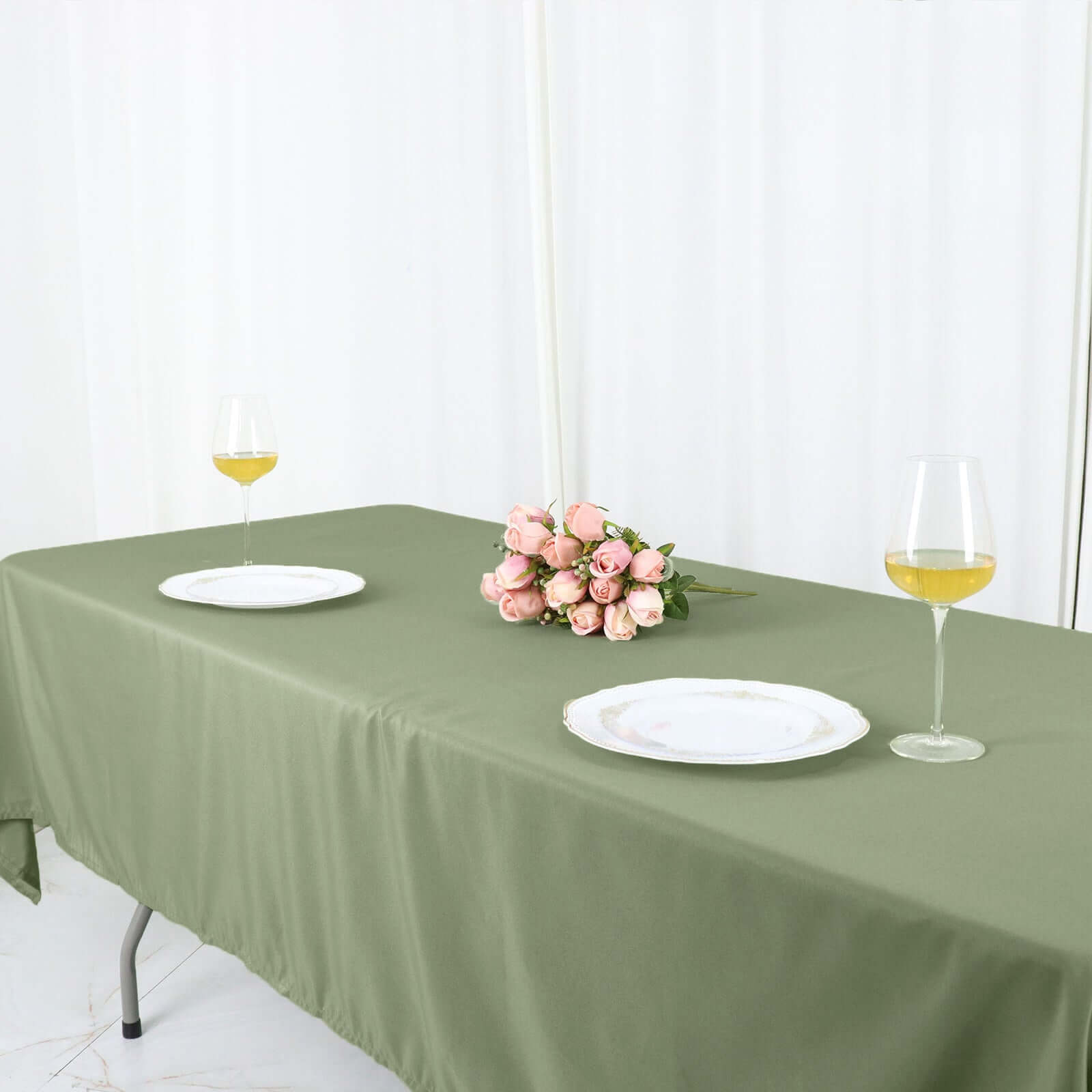 Hot Sale! Wrinkle-Resistant 60x126 Rectangle Polyester Tablecloth in Dusty Sage Green