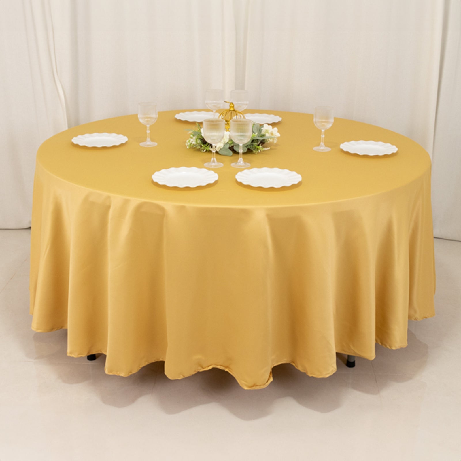 Durable Silk-Like Champagne Lamour Satin 108-Inch Round Tablecloth