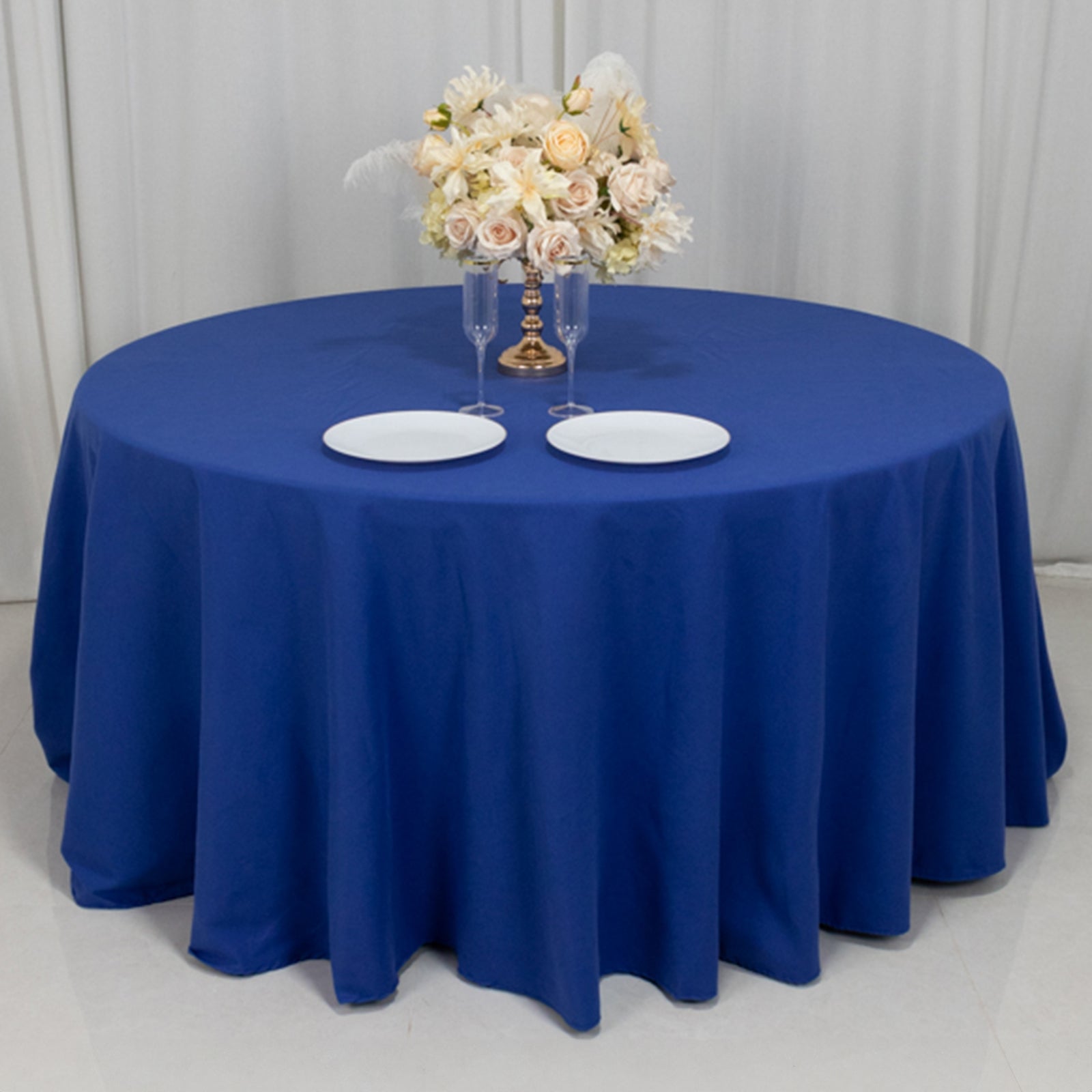 Exclusive Royal Blue 120" Cotton Blend Seamless Wrinkle-Resistant Round Tablecloth