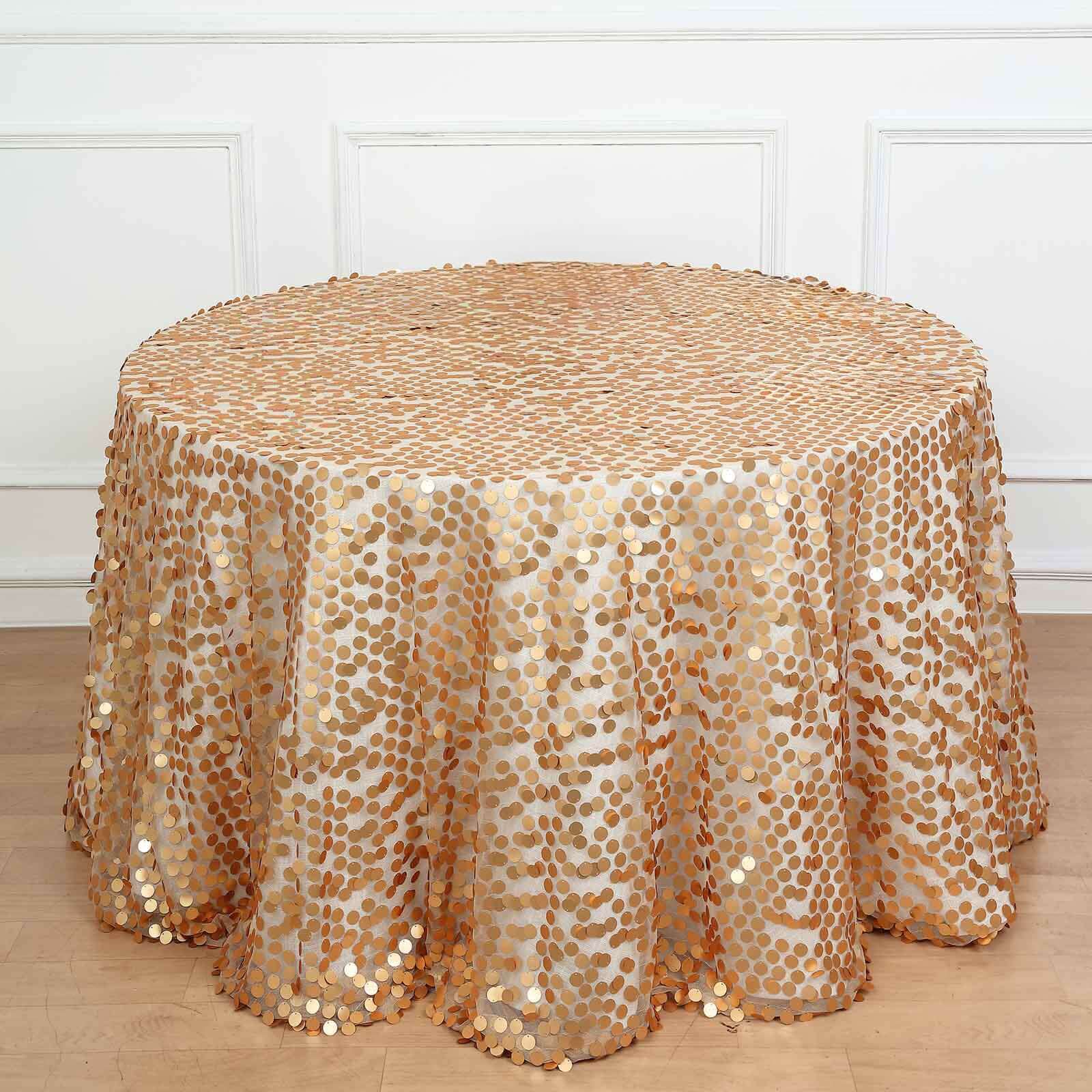 Hot Sale! 120-Inch Seamless Matte Champagne Sequin Round Tablecloth for Events