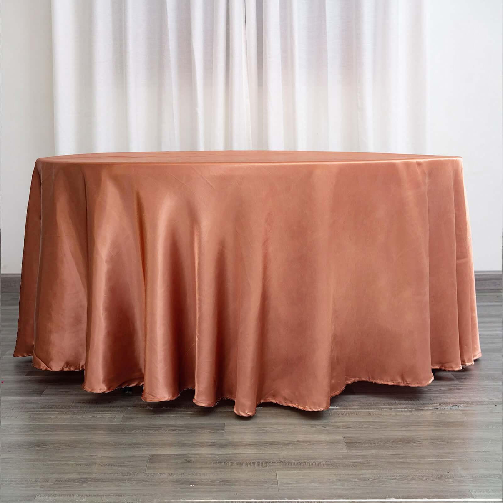 Stylish Seamless 120' Round Terracotta (Rust) Satin Tablecloth