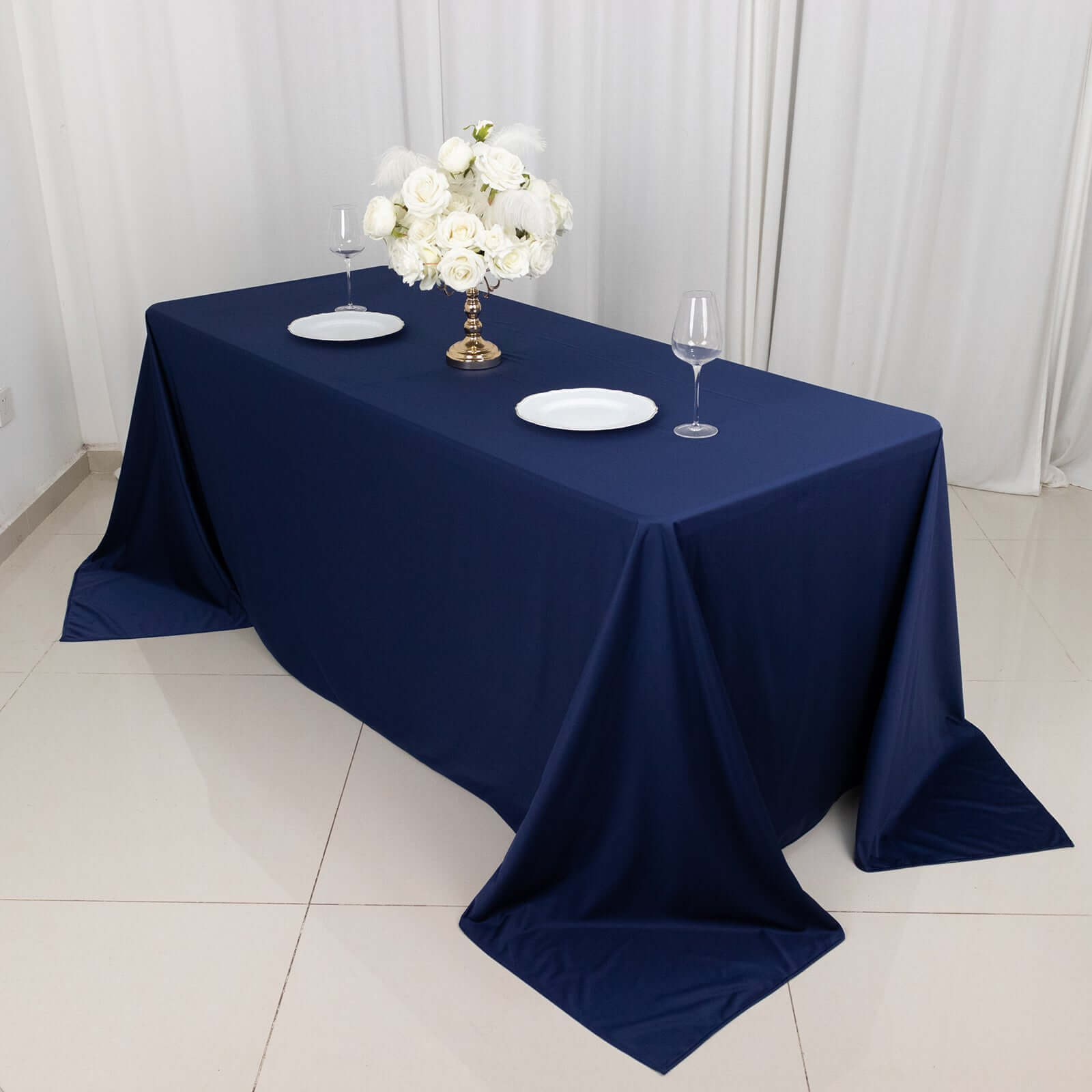 Navy Blue Premium Scuba Wrinkle-Free & Stain-Resistant 90x132 Rectangular Tablecloth