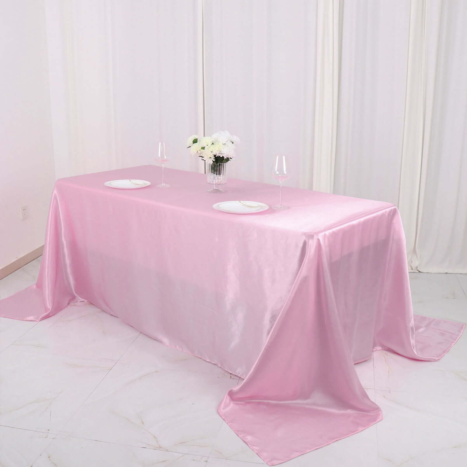 Exclusive Pink Satin 90x132 Seamless Rectangular Tablecloth