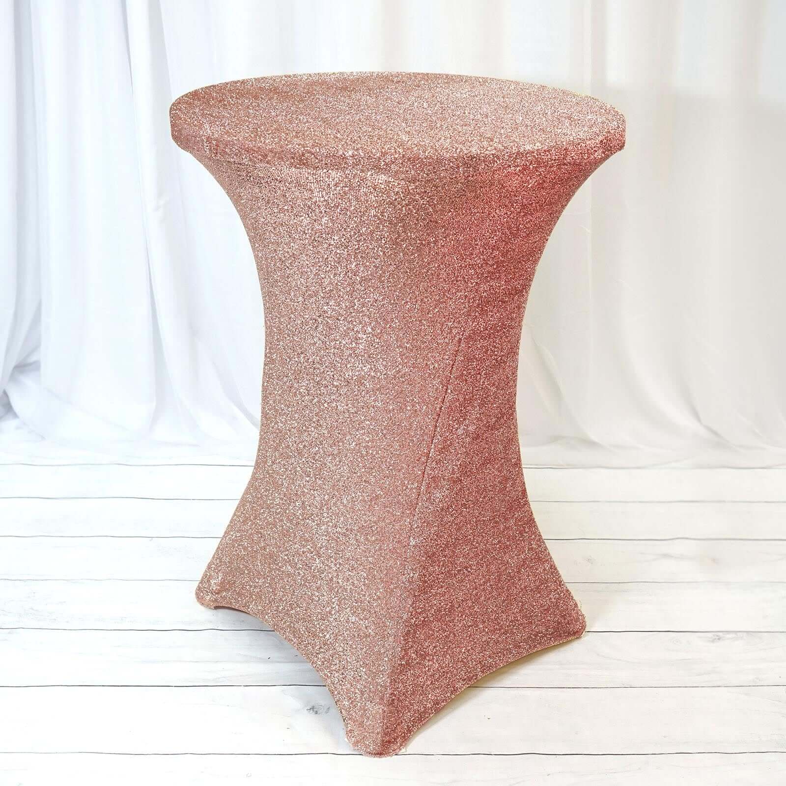 Rose Gold Metallic Spandex Glitter Cocktail Table Cover - Stretch Fit for High Tops