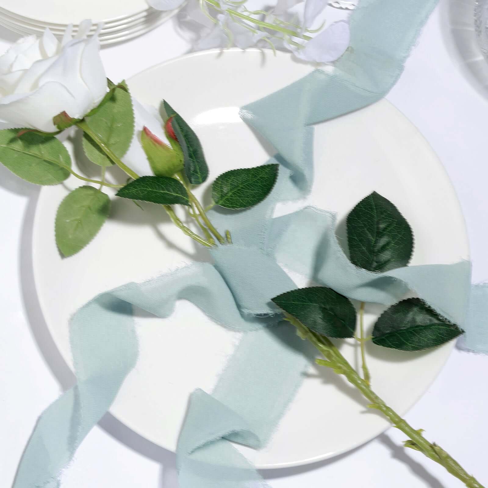 2-Pack 6-Yard Ice Blue Silk-Like Chiffon Linen Ribbon Rolls for Wedding, Gifts & Crafts
