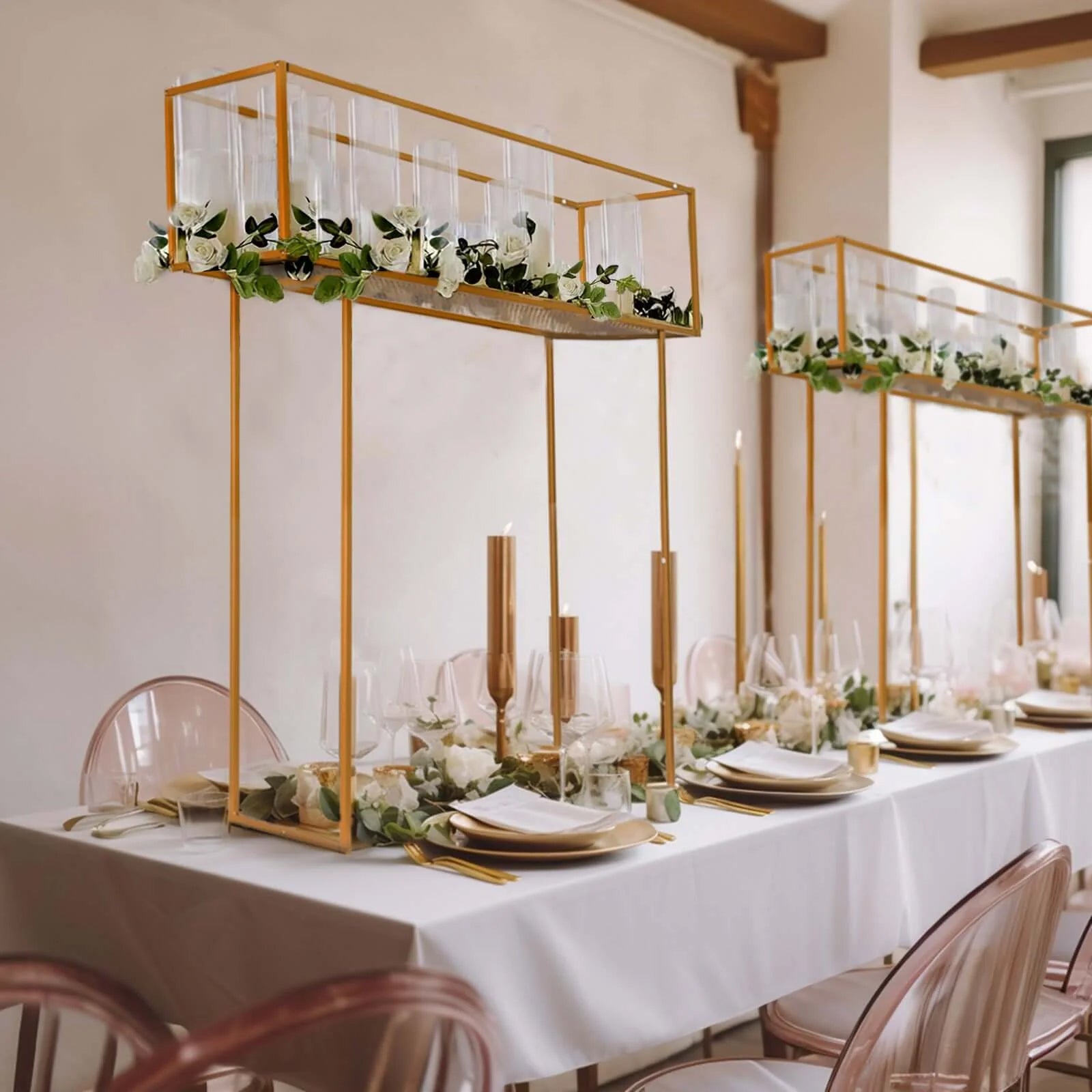 Heavy Duty Gold Metal Rectangular Tall Floral Display Rack - 48 Inches