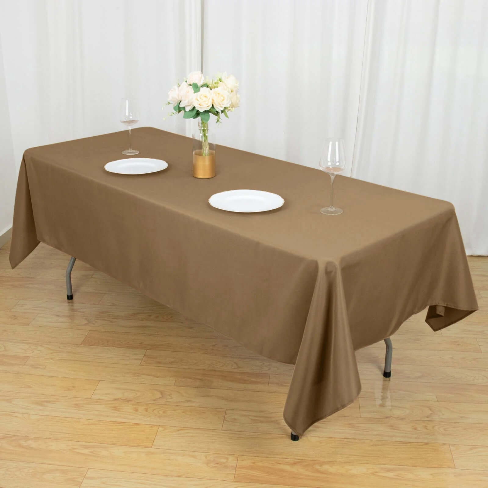 Stylish and Durable Taupe Polyester Rectangle Tablecloth (60x102) - Perfect for Events