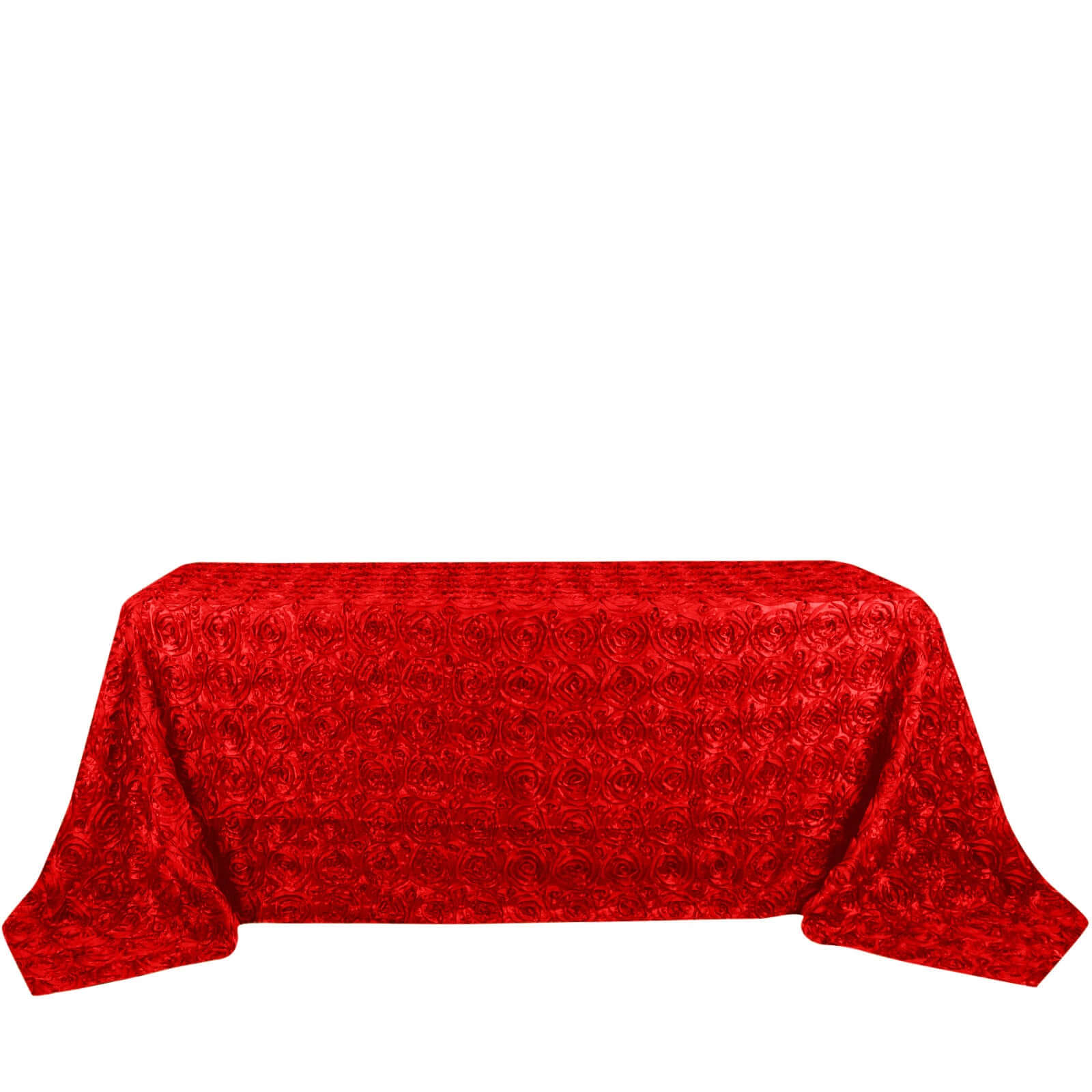 Hot Deal! Red Satin 90x132 Rectangle Tablecloth with 3D Rosette