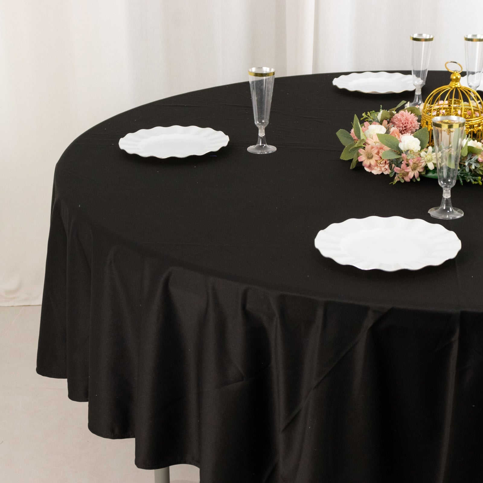 Exclusive Black 90' Round Scuba Tablecloth - Wrinkle & Stain Free for Weddings and Banquets