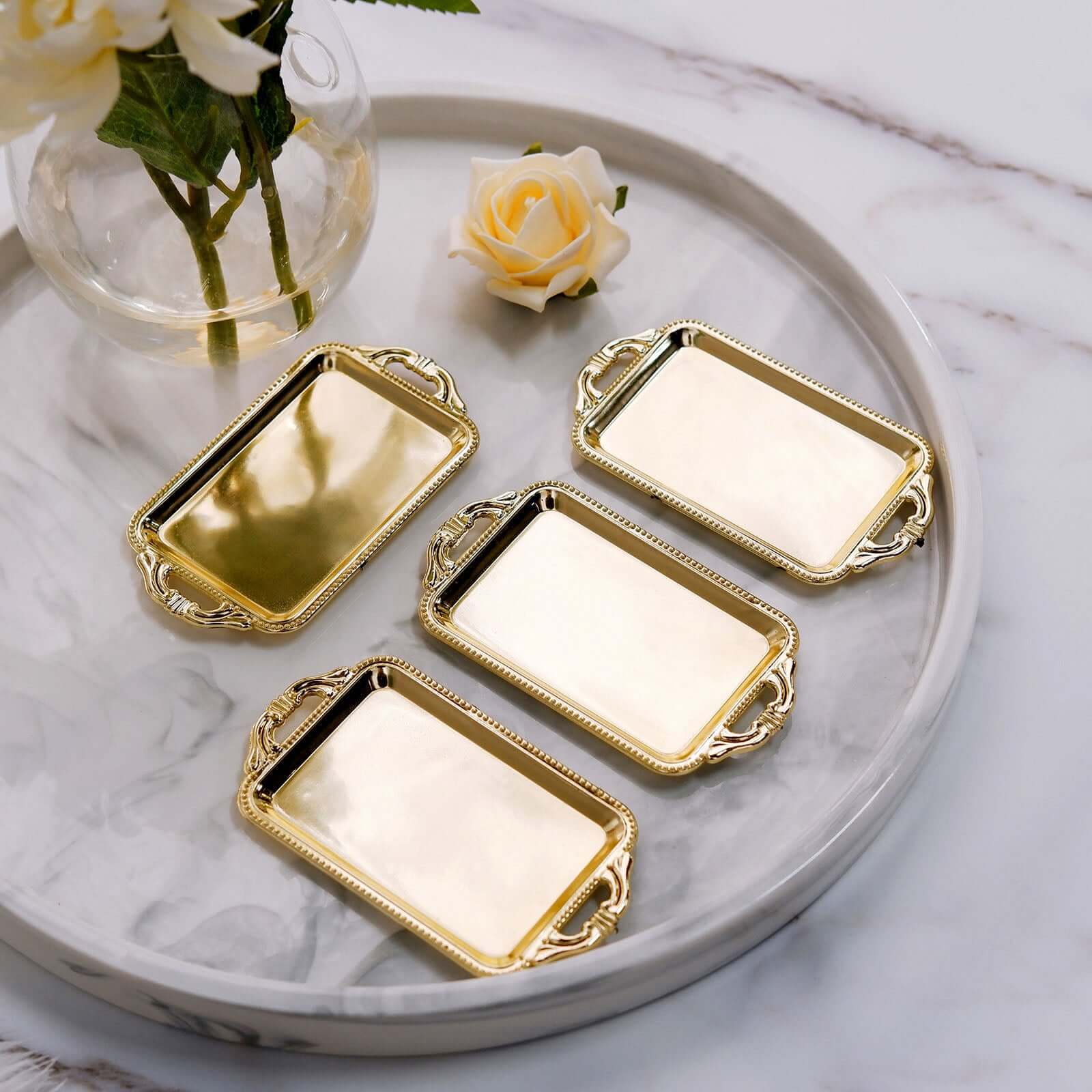 12-Piece Gold Rectangular Mini Display Trays for Candy and Party Favors