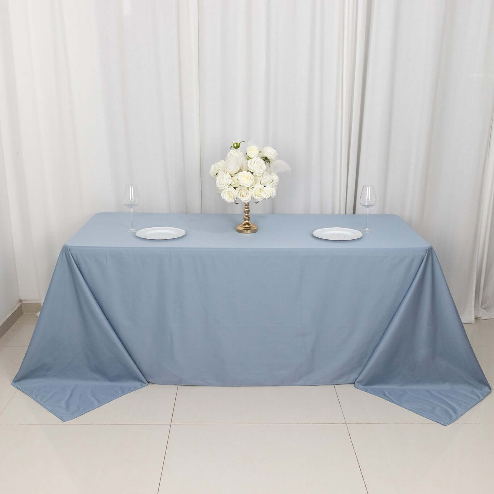 Wrinkle-Free, Stain-Resistant Dusty Blue Scuba Polyester 90x132 Rectangular Tablecloth