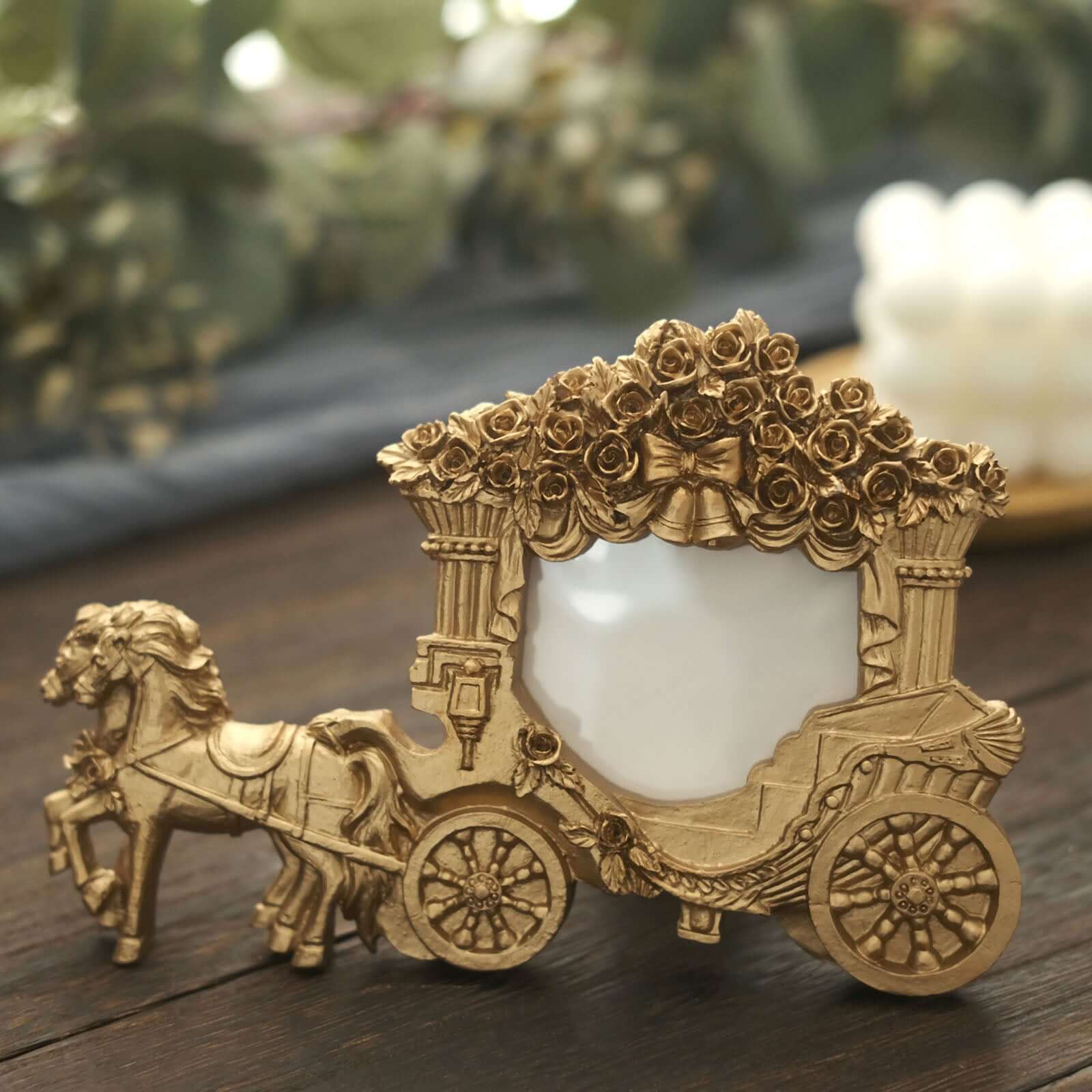 European-Style Gold Resin Horse Carriage Picture Frame - Ideal Place Card Holder & Wedding Party Favor