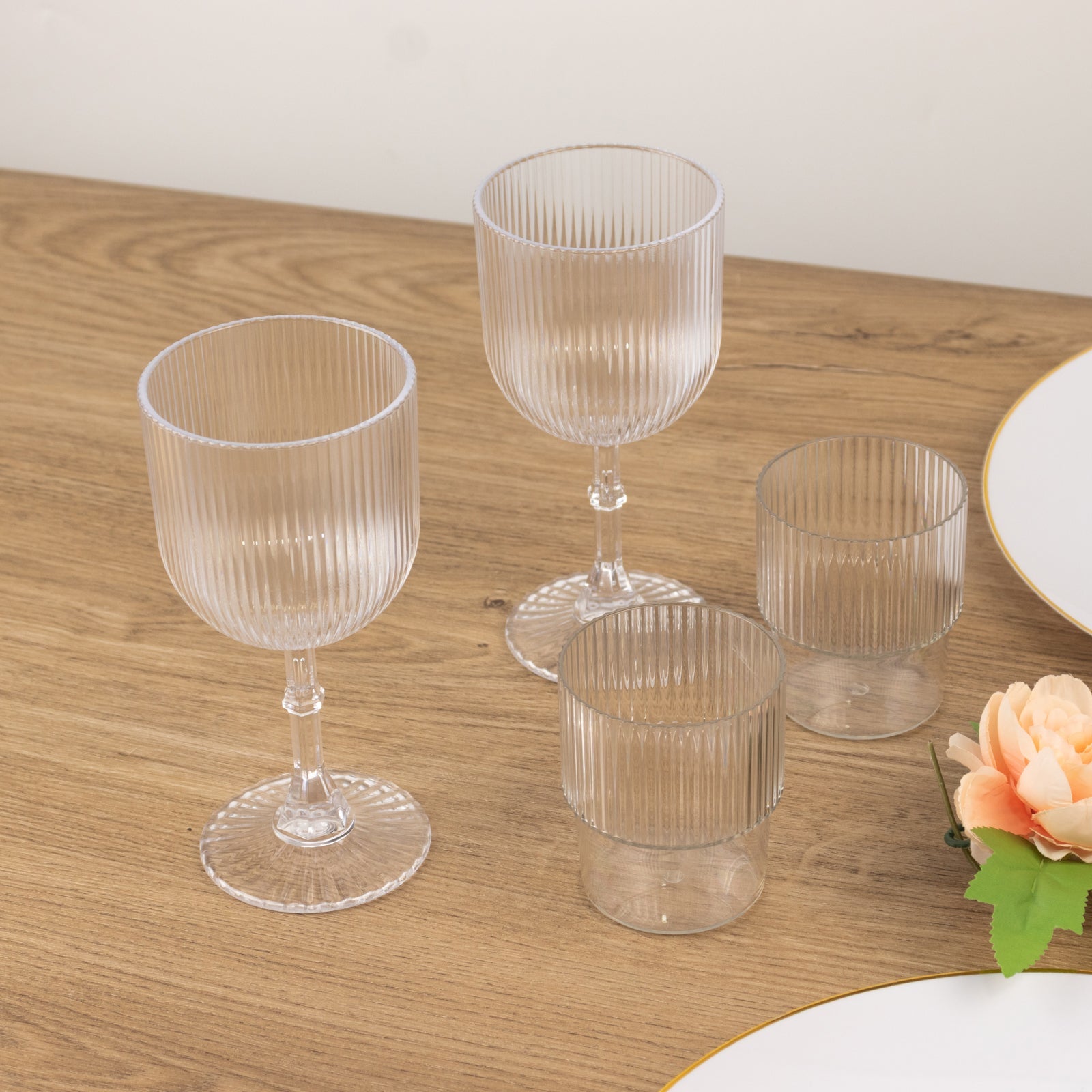 Hot Deal! 12-Pack Reusable 7oz Clear Plastic Stackable Drinking Tumblers with Ribbed Pattern