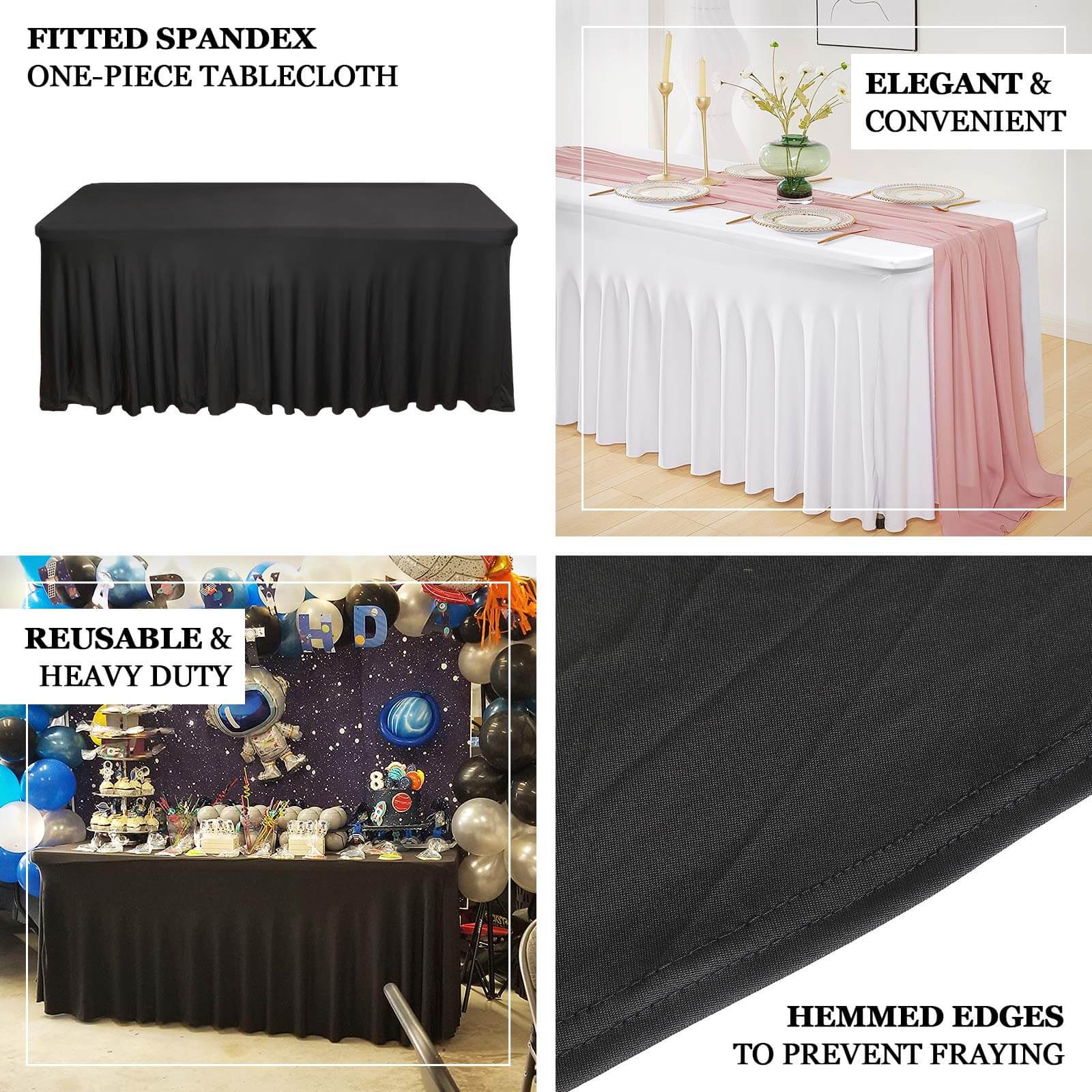 Hot Deal! Navy Blue Spandex Table Skirt with Wavy Effect for 6ft Tables