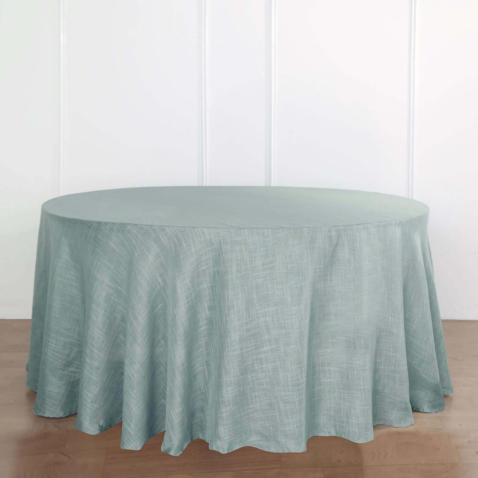 Hot Sale! 120' Round Dusty Blue Faux Linen Tablecloth - Wrinkle-Resistant & Seamless