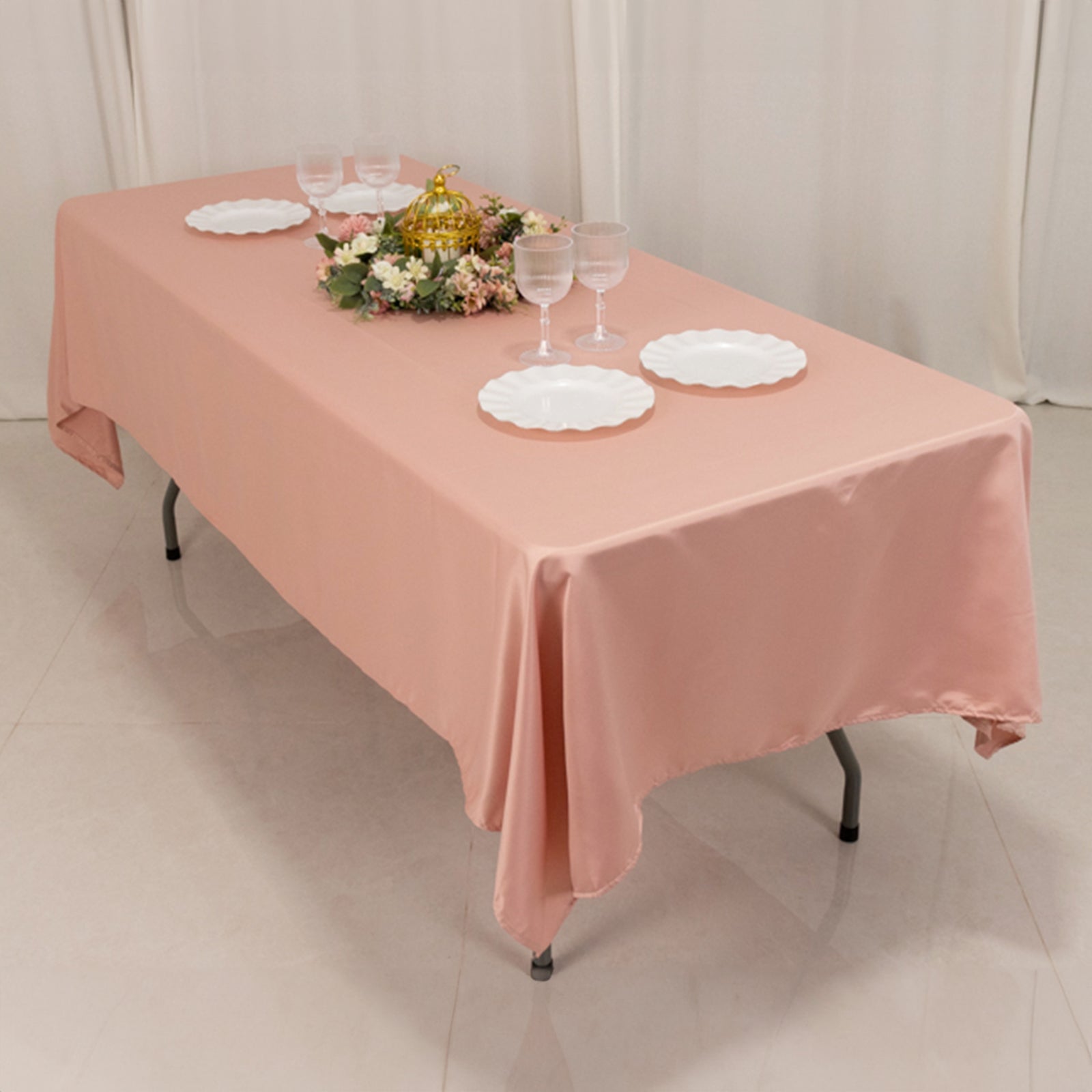 Lamour Satin Rectangle Tablecloth in Dusty Rose - Durable & Soft, Ideal for Events