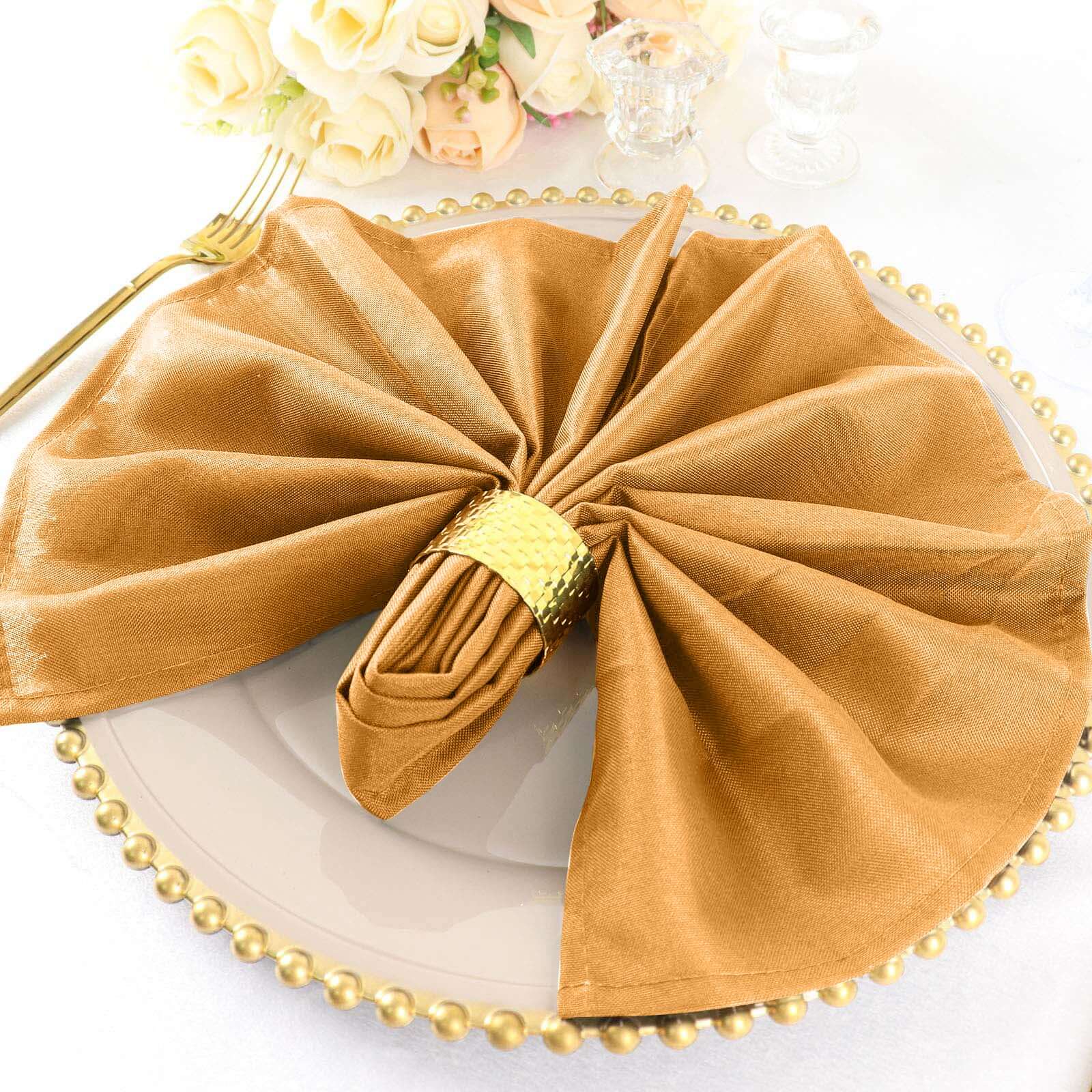 5-Piece Set of 20x20 Gold Polyester Napkins - Wrinkle-Free & Low-Maintenance for Special Events