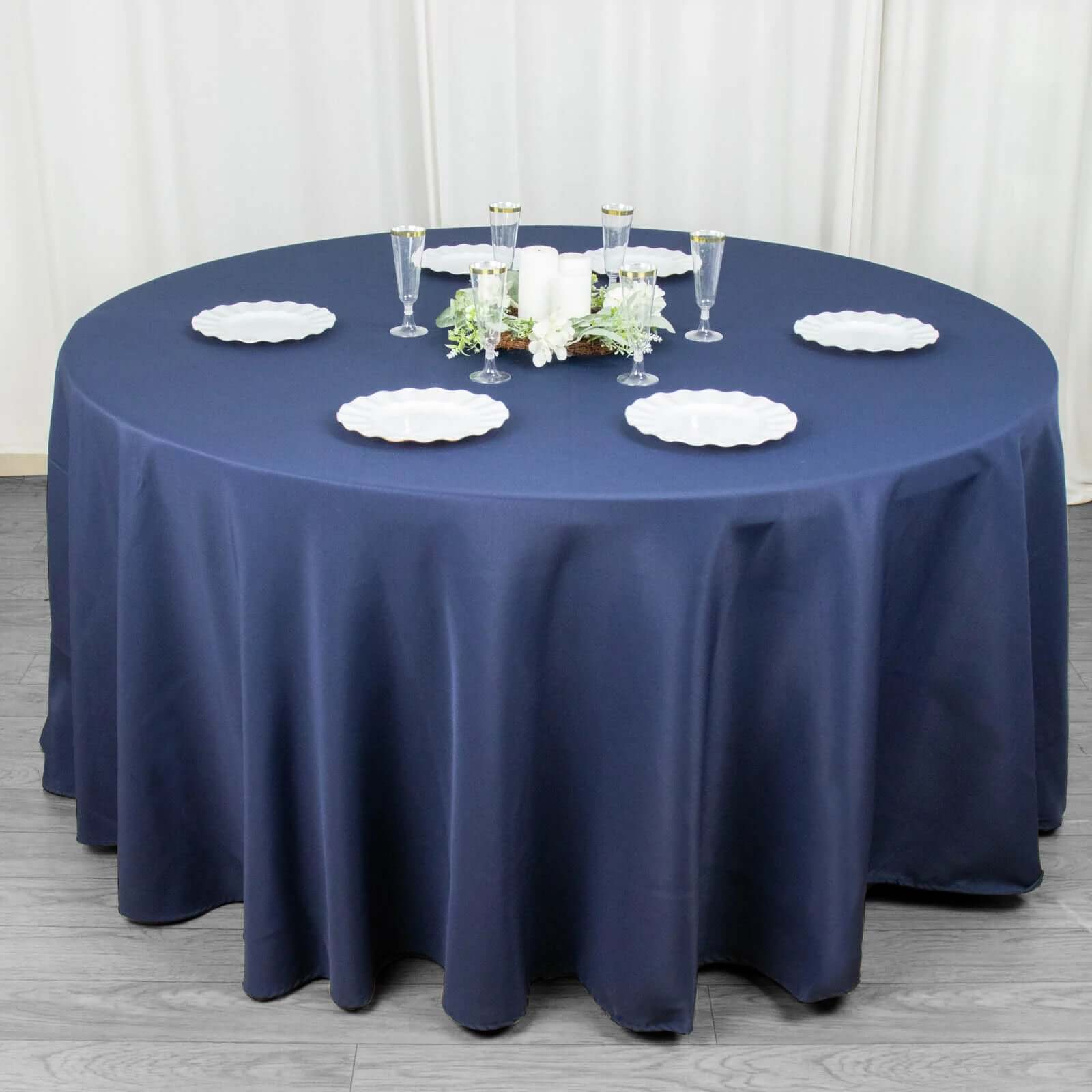 Premium Navy Blue 120-Inch Round Polyester Tablecloth - Seamless, Wrinkle-Resistant & Stainproof