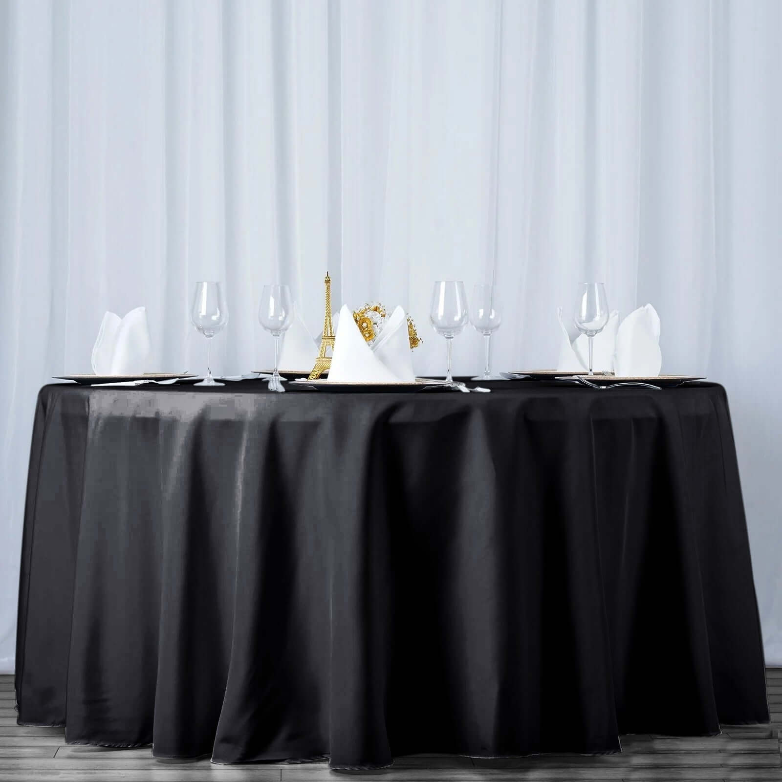 Exclusive Black 120-Inch Seamless Premium Polyester Round Tablecloth - Wrinkle-Resistant for Elegant Events
