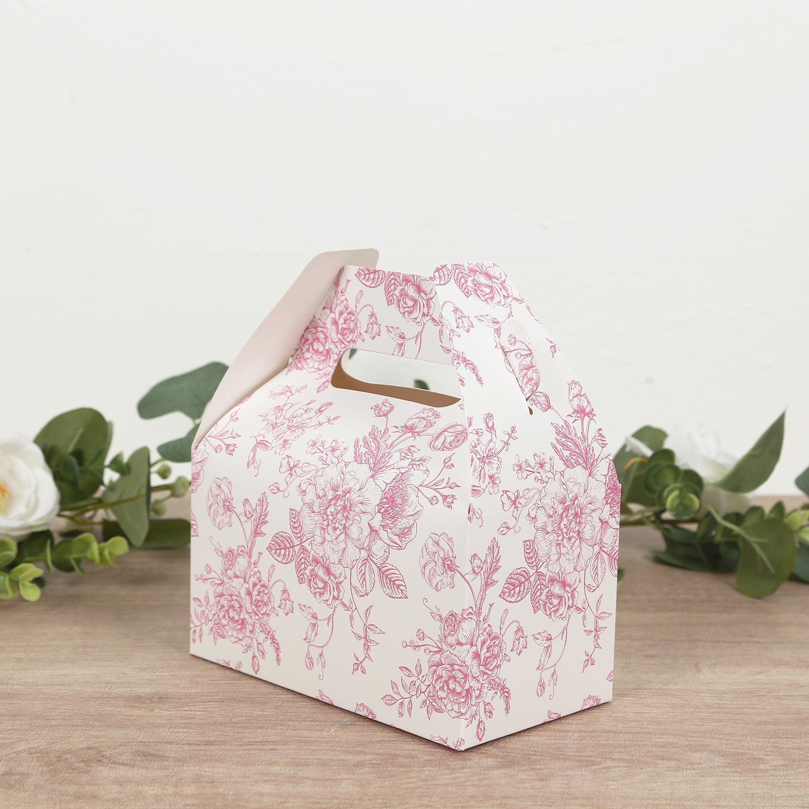 25-Piece Matte Pink and White French Toile Pattern Candy Treat Tote Gable Boxes