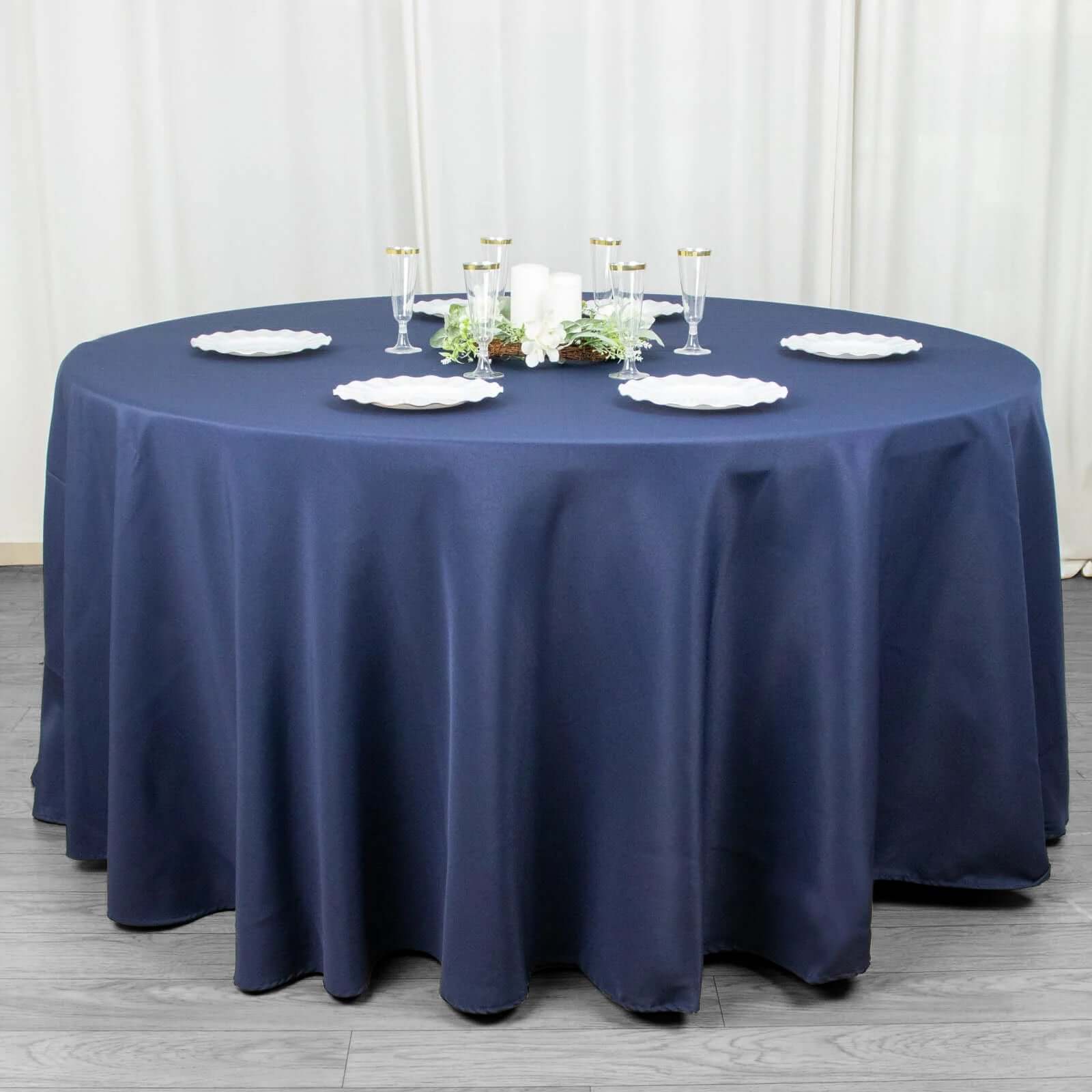 Premium Navy Blue 120-Inch Round Polyester Tablecloth - Seamless, Wrinkle-Resistant & Stainproof