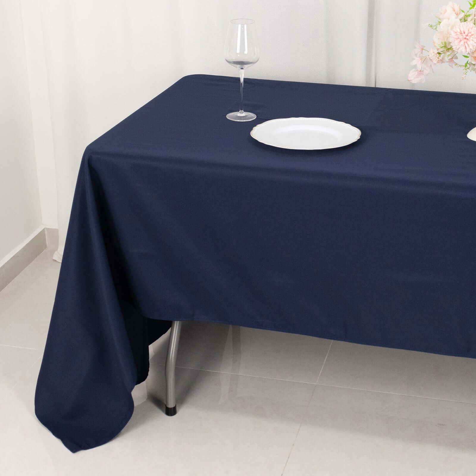 Navy Blue Premium Polyester 60x126 Rectangle Tablecloth - Stain-Resistant 220GSM Finish, Ideal for Events