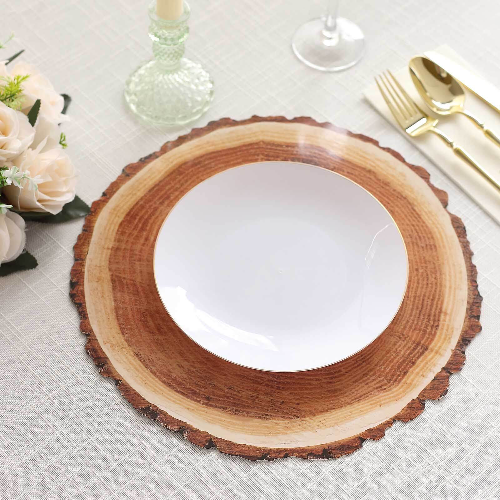 6-Pack Premium Disposable Round Cardboard Placemats with Natural Wood Slice Print, 13" Diameter