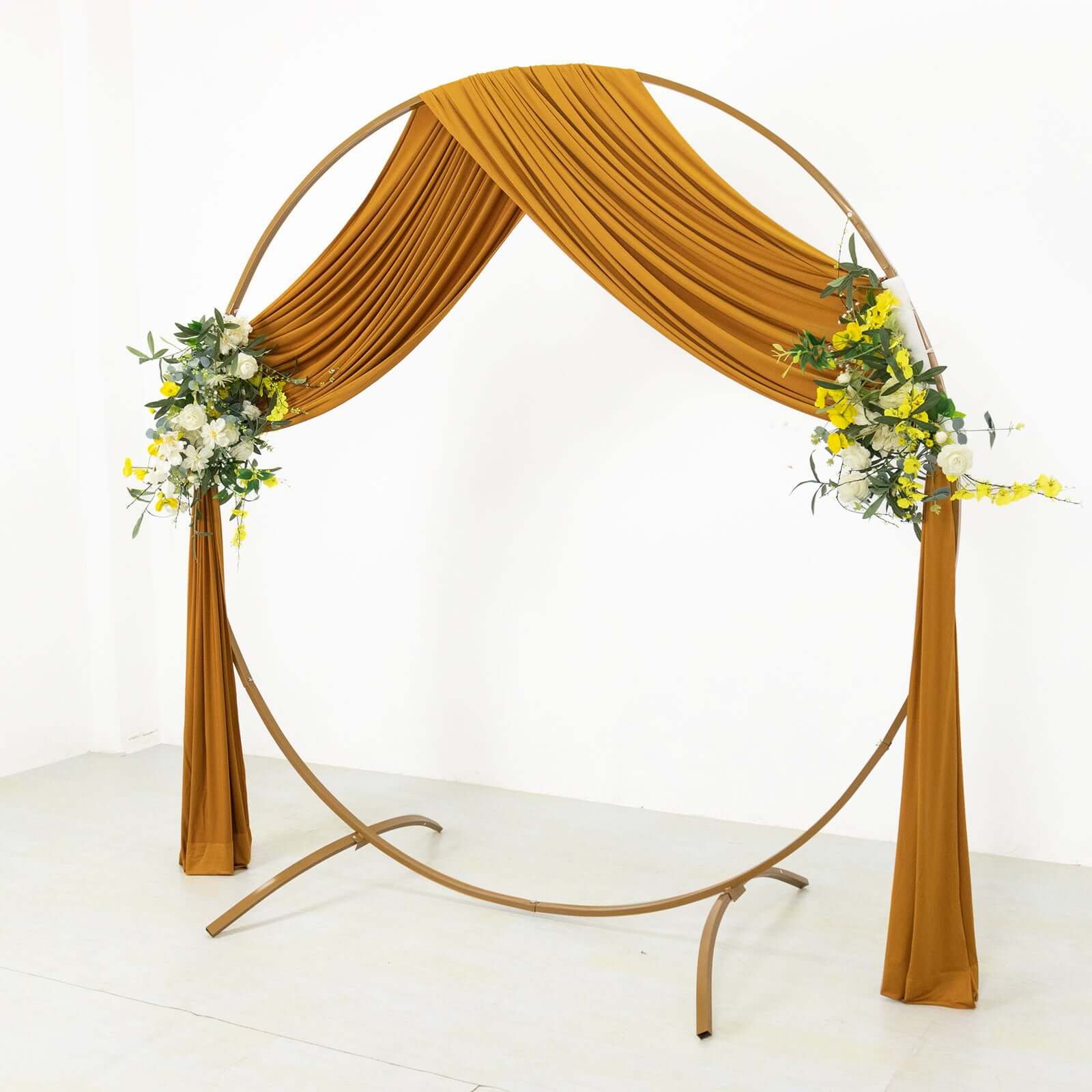 Hot Sale! Gold 4-Way Stretch Wrinkle-Free Spandex Event Curtain Drapes, 5ftx18ft with Rod Pockets