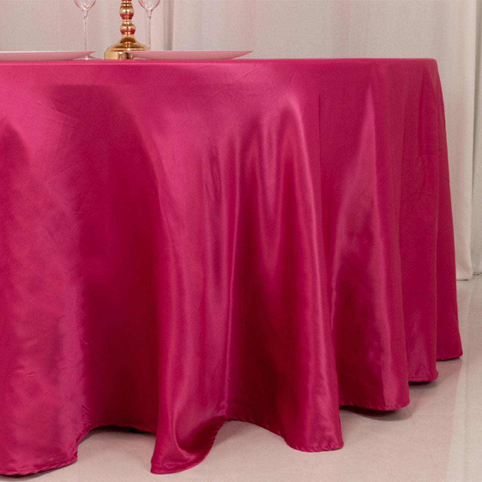 Exclusive Fuchsia Lamour Satin 120" Round Tablecloth - Seamless with Soft Sheen