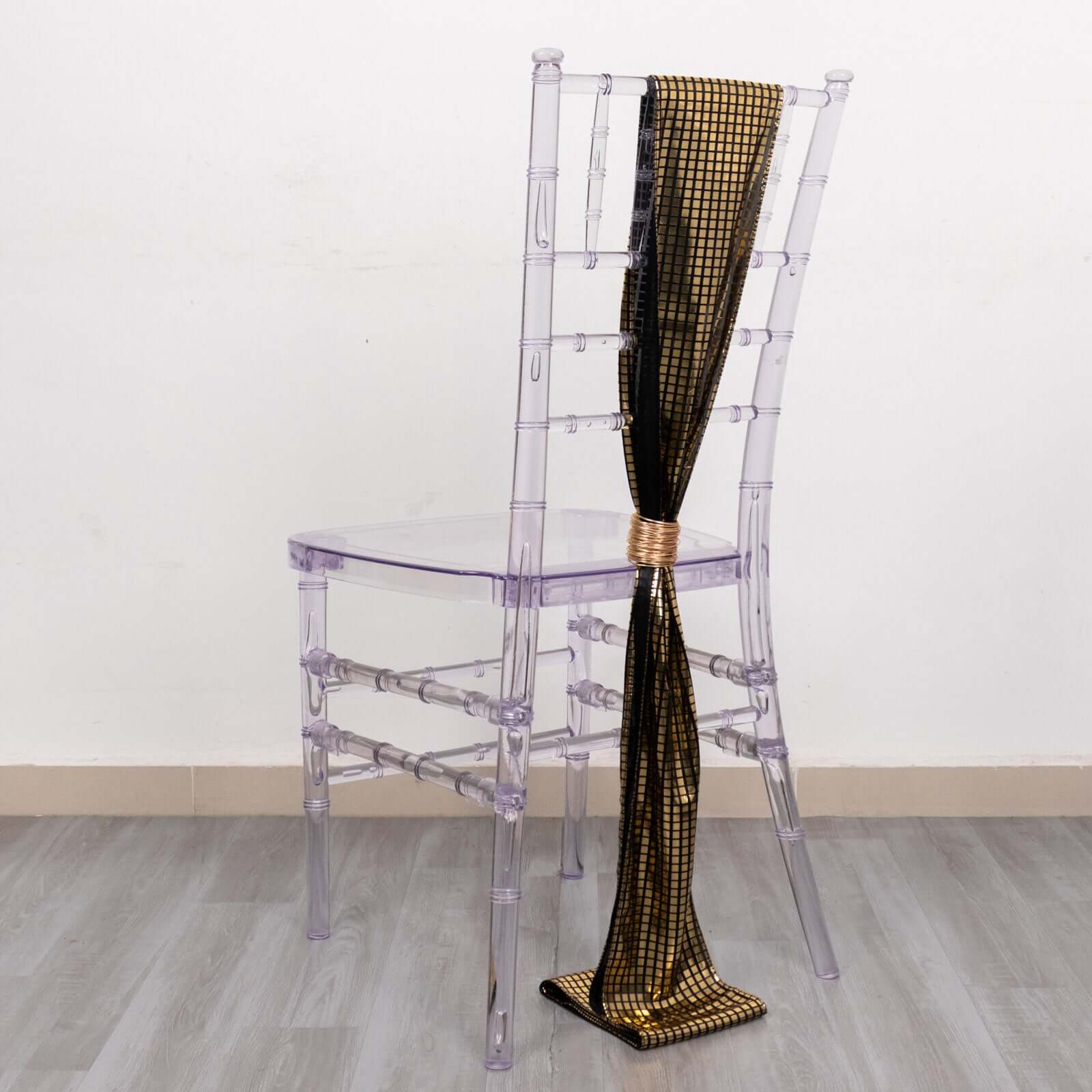Hot Deal! 5-Pack Black/Gold Shiny Foil Polyester Chair Sashes for Disco Events