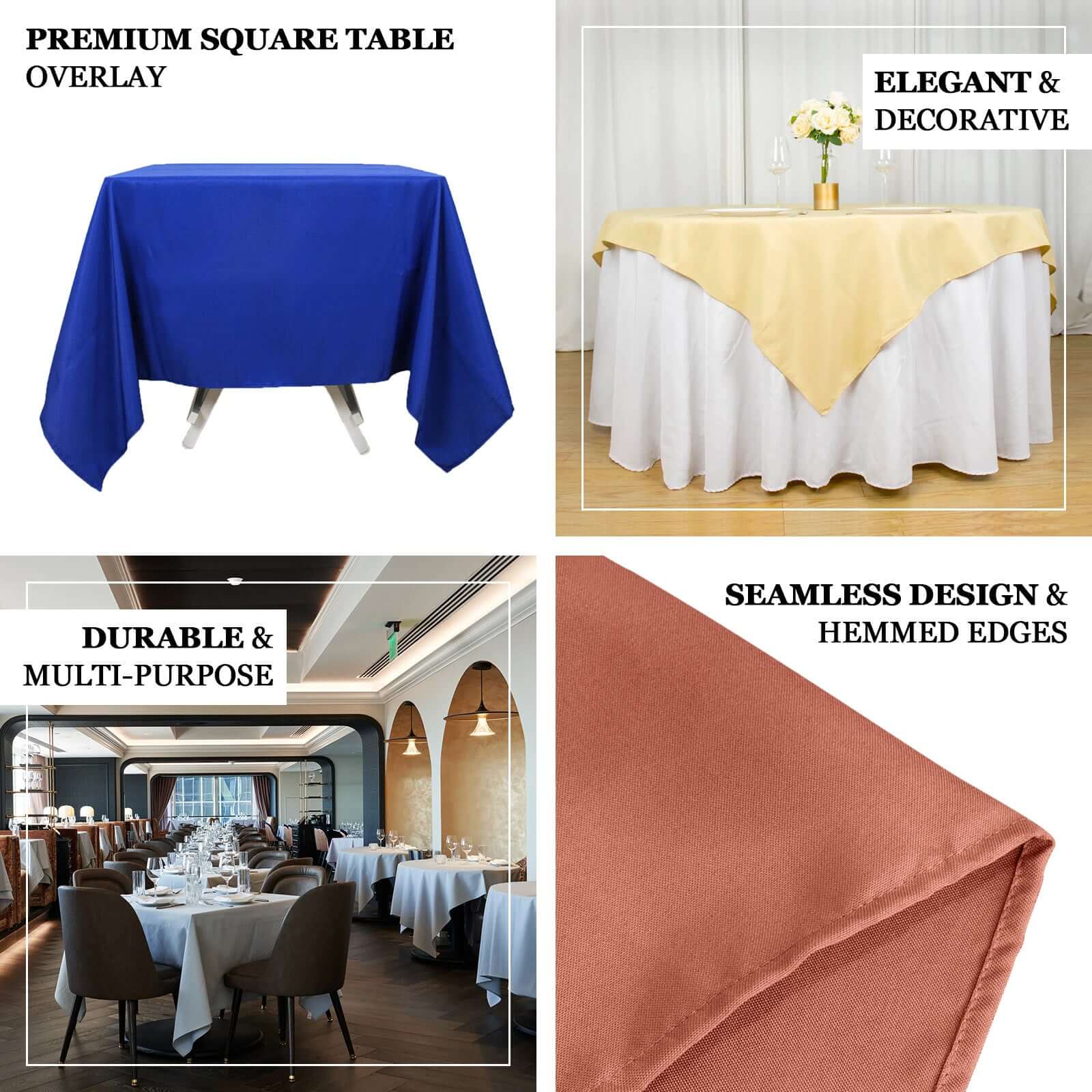 Premium 54x54 Dusty Blue Polyester Square Table Overlay - Stain & Wrinkle Resistant 220GSM Table Topper