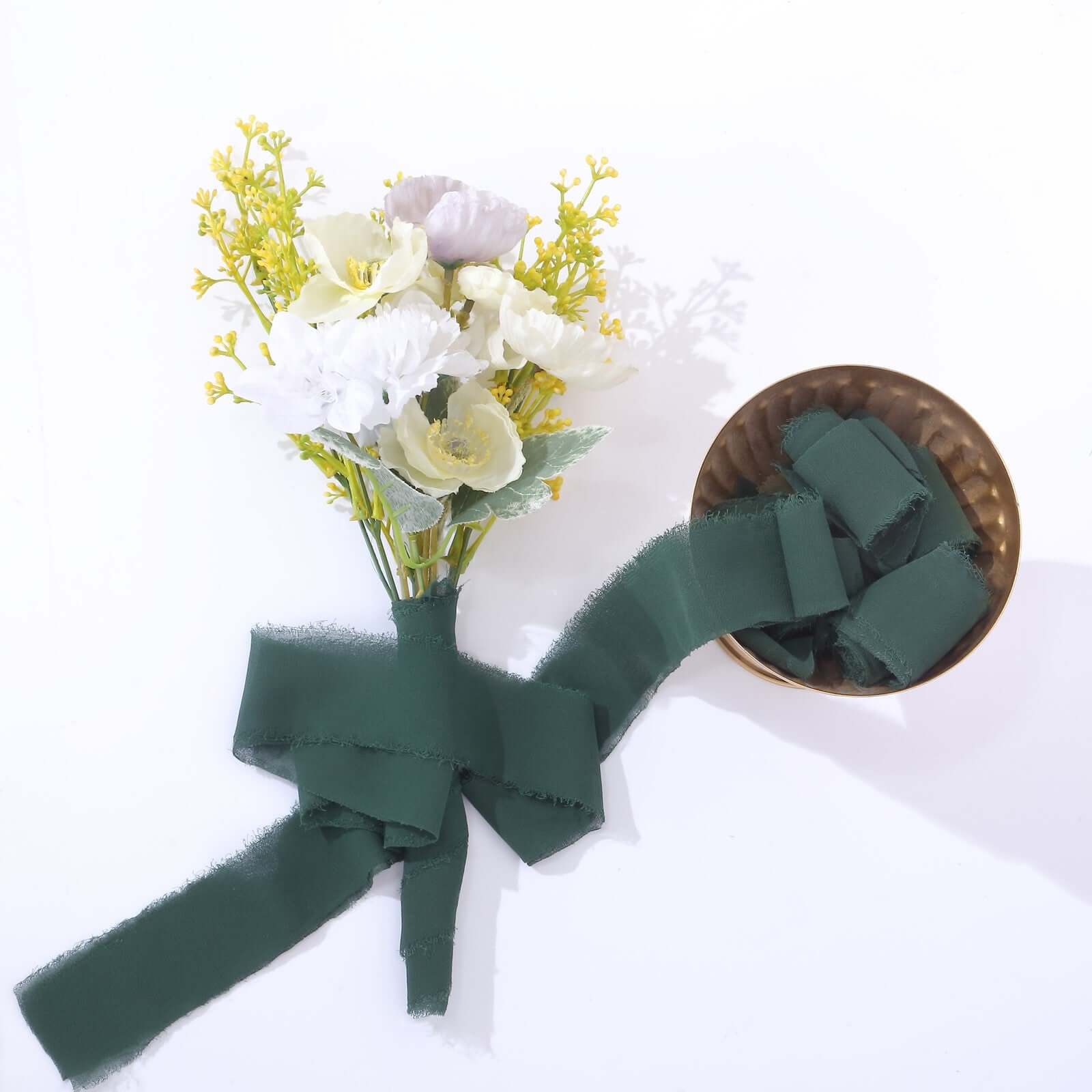 2-Pack Hunter Emerald Green Silk-Like Chiffon Ribbon Rolls for DIY Wedding Bouquets